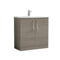 nuie ARN2505G Arno Modern Bathroom Floor Standing 2 Door Vanity Unit with Curved Ceramic Basin, 800mm, Woodgrain Solace Oak - image 1