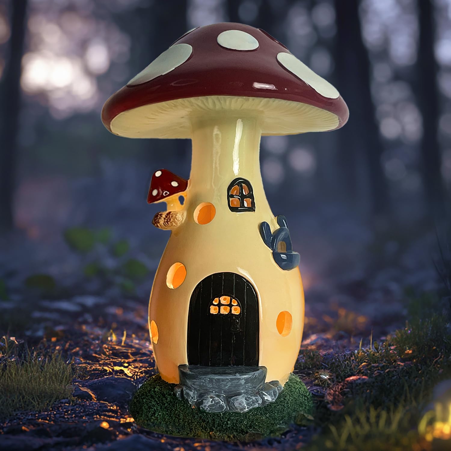 Coonoe Solar Fairy Garden Mushroom House Light – Waterproof Yard Statue