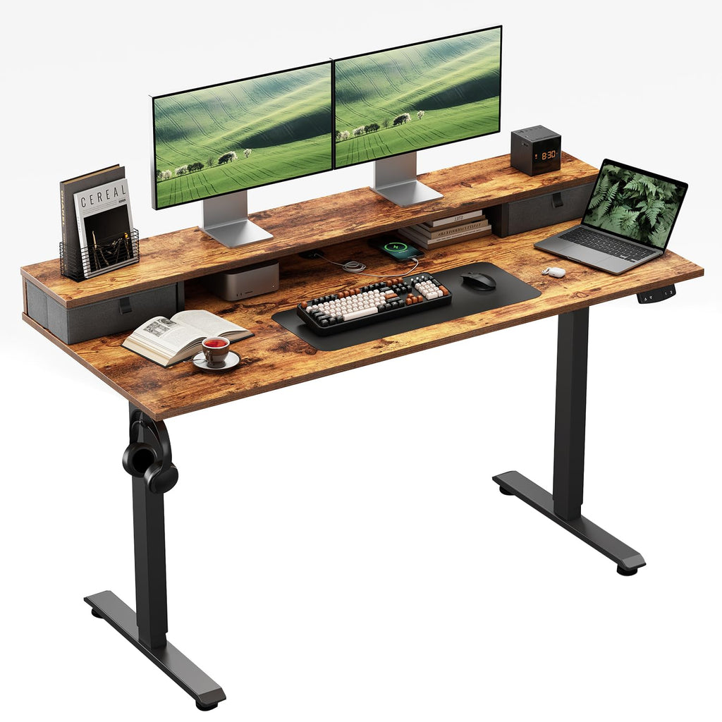 Klicelor Electric Height Adjustable Desk, with 2 Fabric Drawers, 100x60cm - image 1