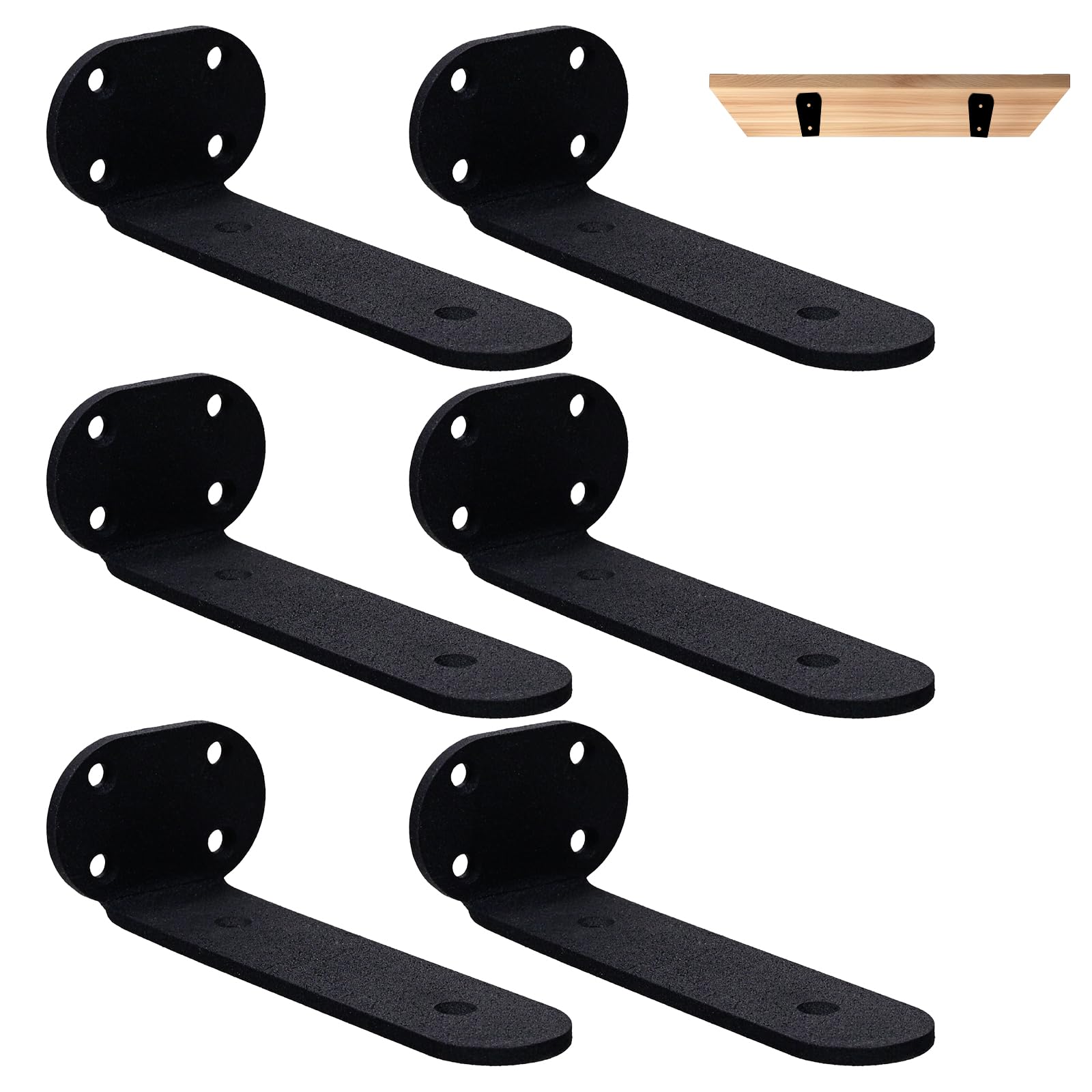 Fooaot 6-Pack Floating Shelf Brackets | 6 Inch Heavy Duty Black L Brackets