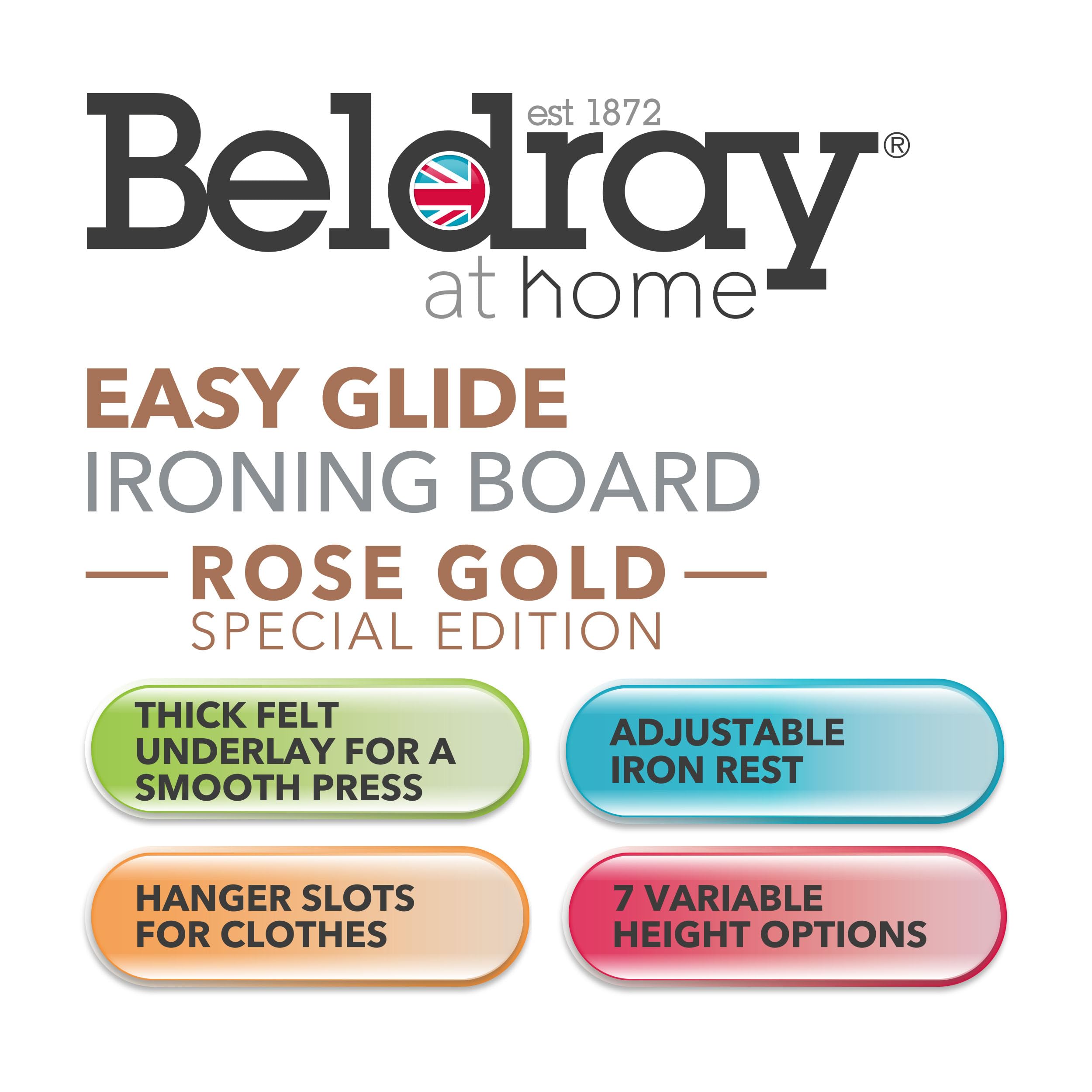Beldray 5 Star Ironing Board – 122 x 38 cm with Heat Reflective Cover