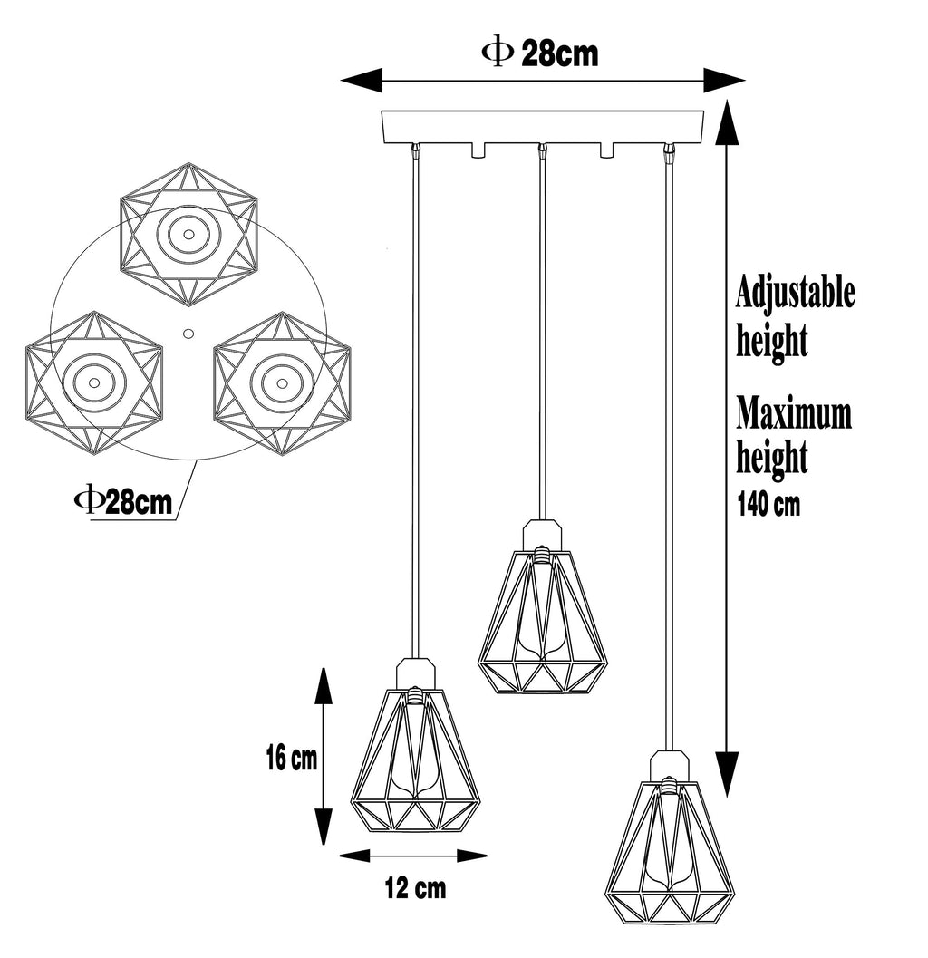 Timi Home Industrial 3-Light Pendant Light | Black Metal Cage Shade