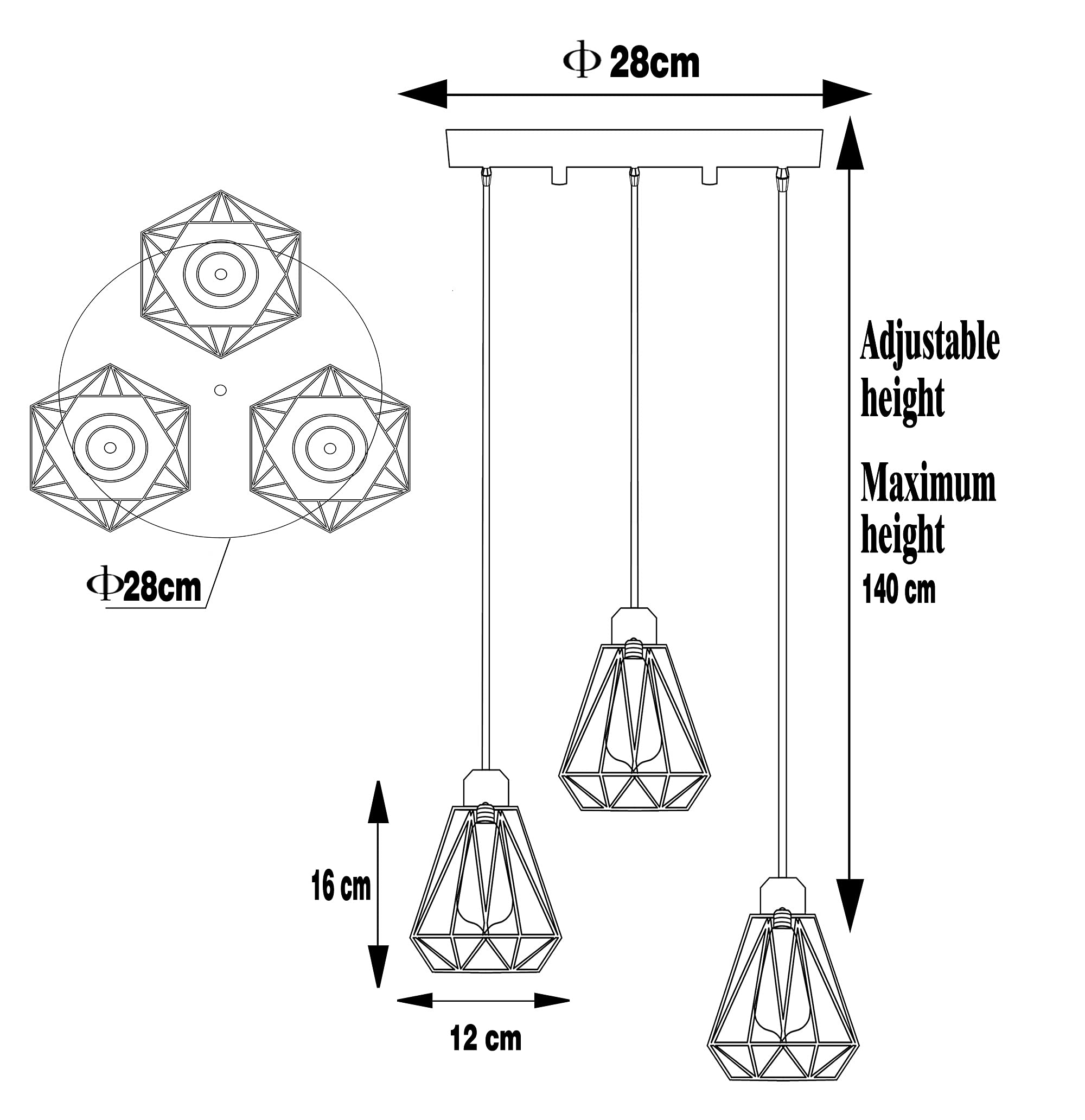 Timi Home Industrial 3-Light Pendant Light | Black Metal Cage Shade