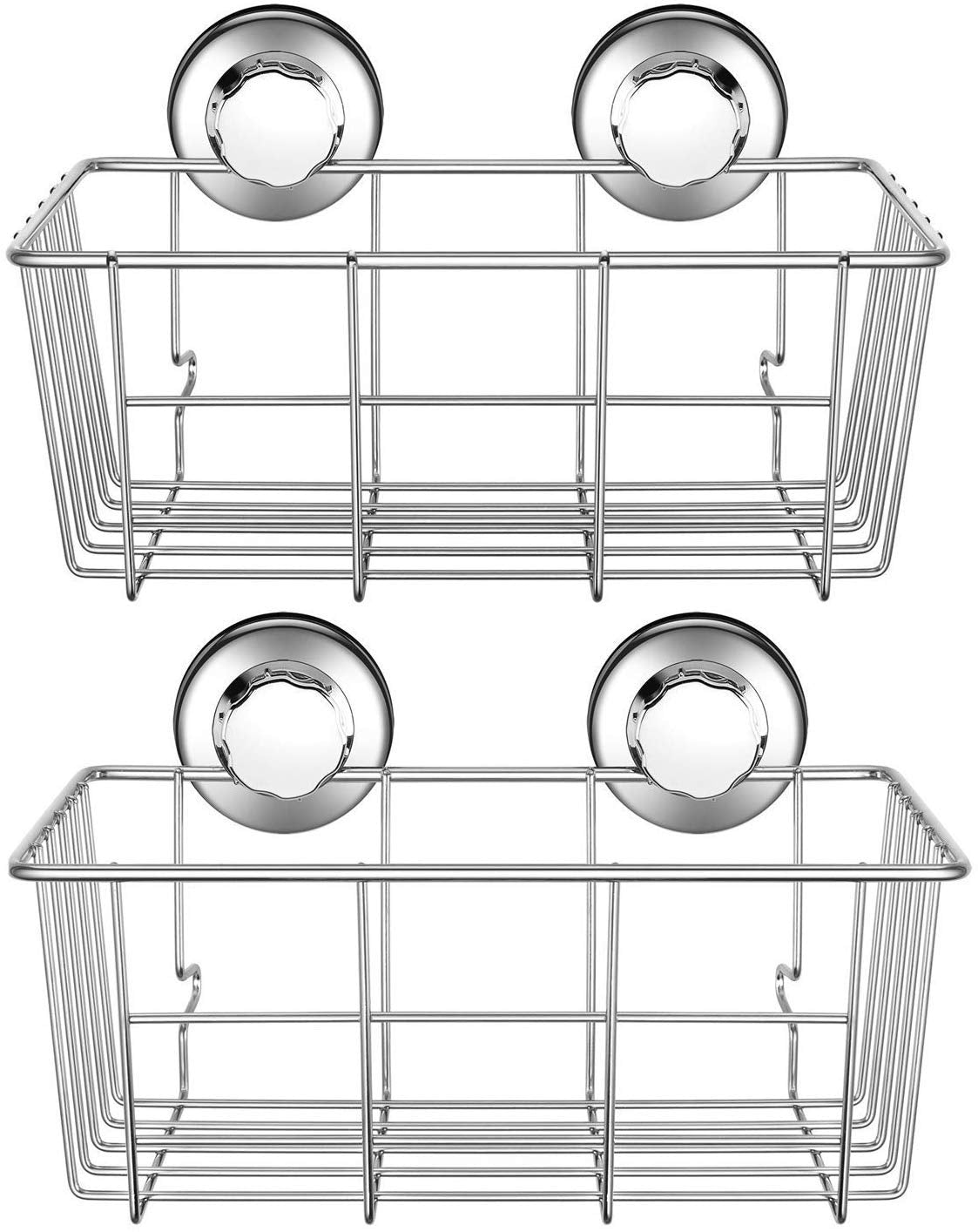 SANNO Suction Cup Shower Caddy – Rustproof Stainless Steel Basket, 2-Pack