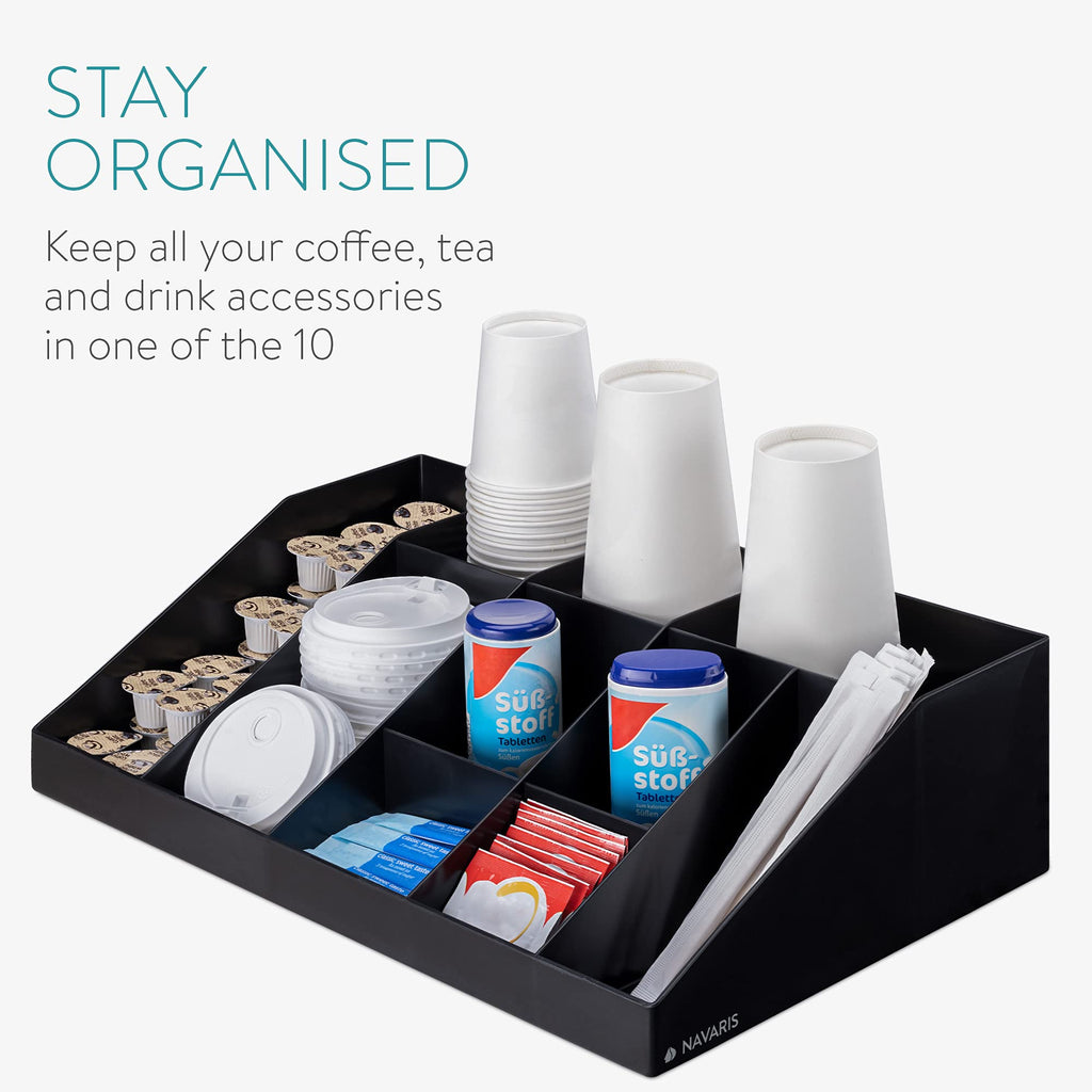 Navaris Coffee Station Organiser – 10 Compartment Tea & Condiment Caddy