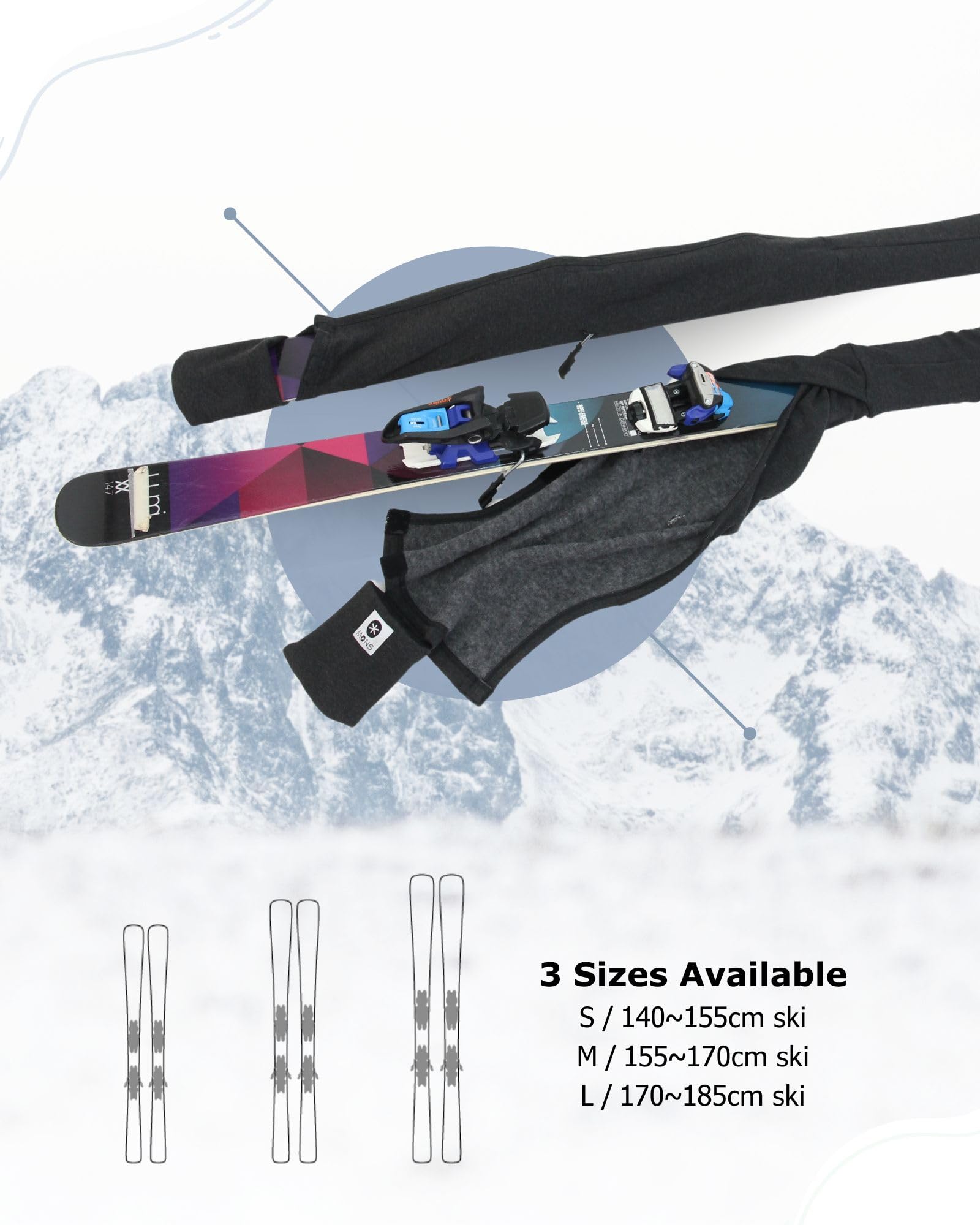 MONS Snow Skis Protection Fabric Soft Sleeve Cover – Elastic Ski Wrap (S)