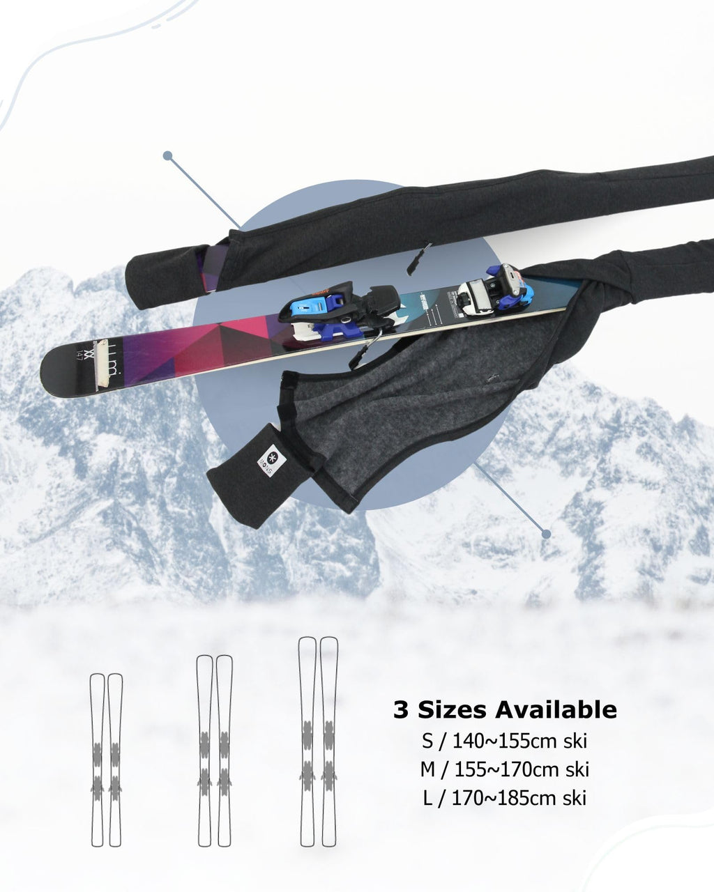 MONS Snow Skis Protection Fabric Soft Sleeve Cover - Large (L)