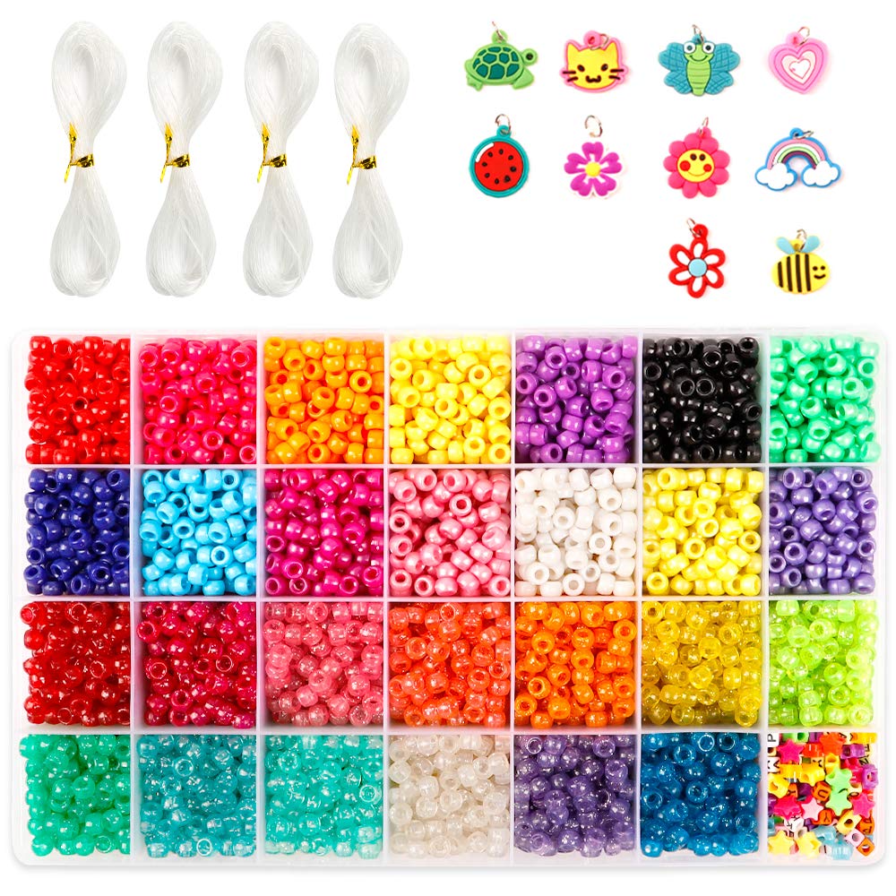 INSCRAFT 4600pc Pony Beads Jewelry Making Kit – 27 Colors & Letter Beads