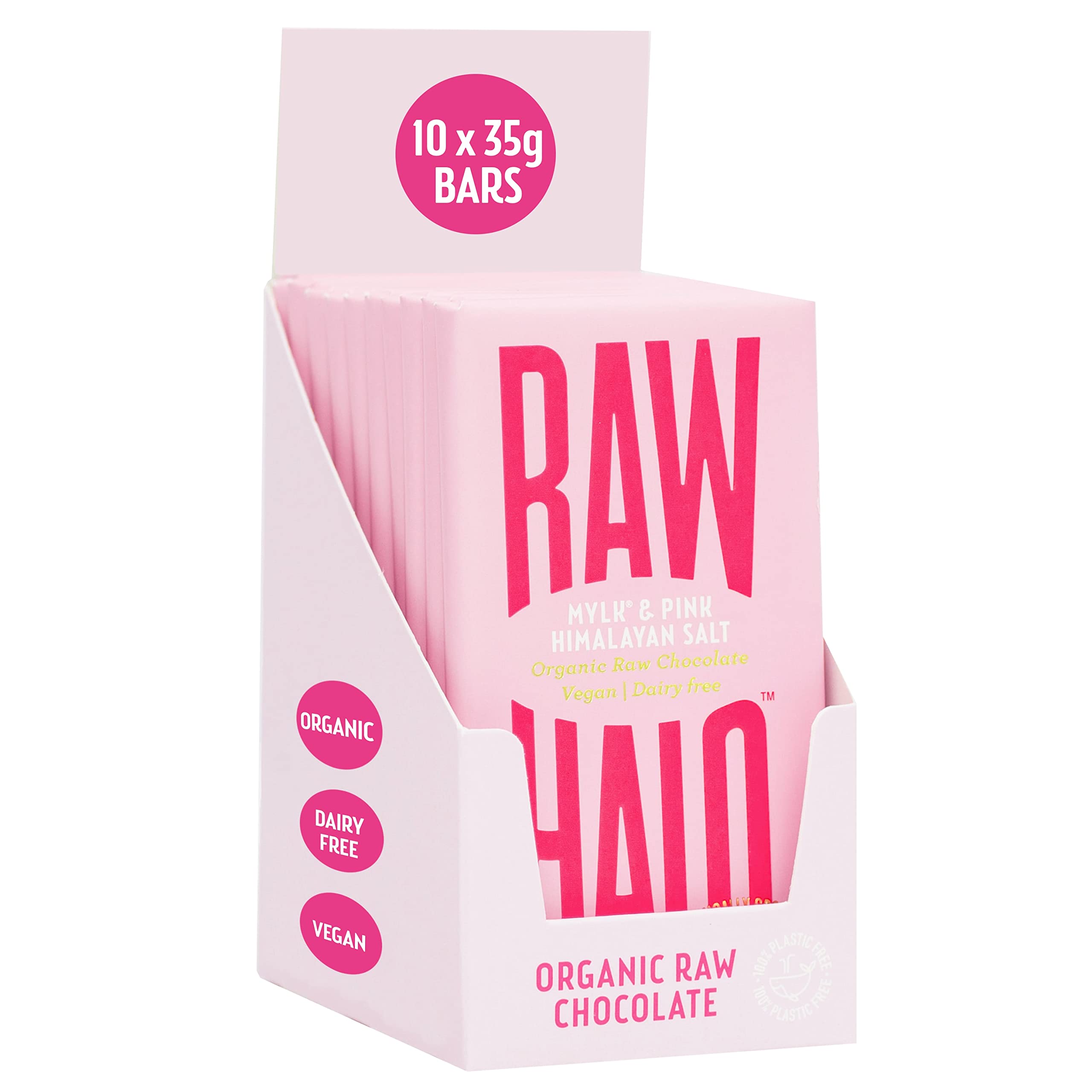 Raw Halo Vegan Mylk & Pink Himalayan Salt Organic Chocolate - 10 x 35g