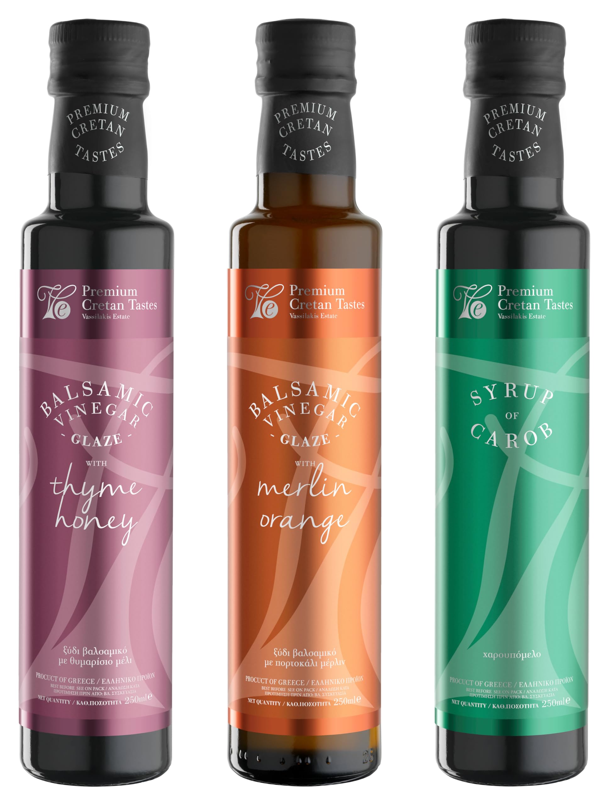 Vassilakis Estate Gourmet Balsamic Vinegar & Carob Syrup Set - 3 x 250ml