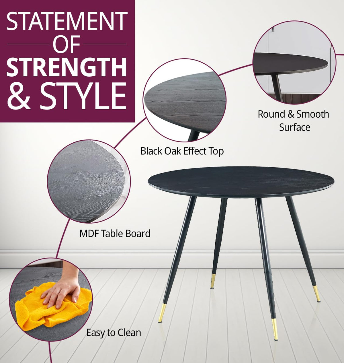 Hallowood Furniture Finley Black Table and Chairs Set 2, Wood Effect Top - image 4