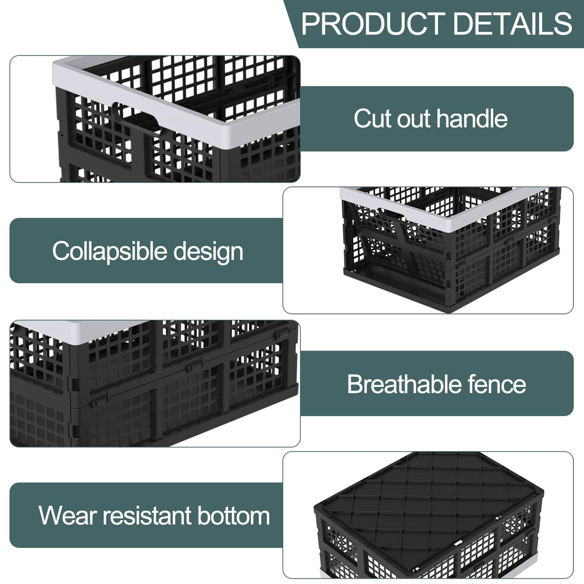 Ziglous 35 Litre Plastic Collapsible Storage Boxes, Folding Storage Crate - image 3