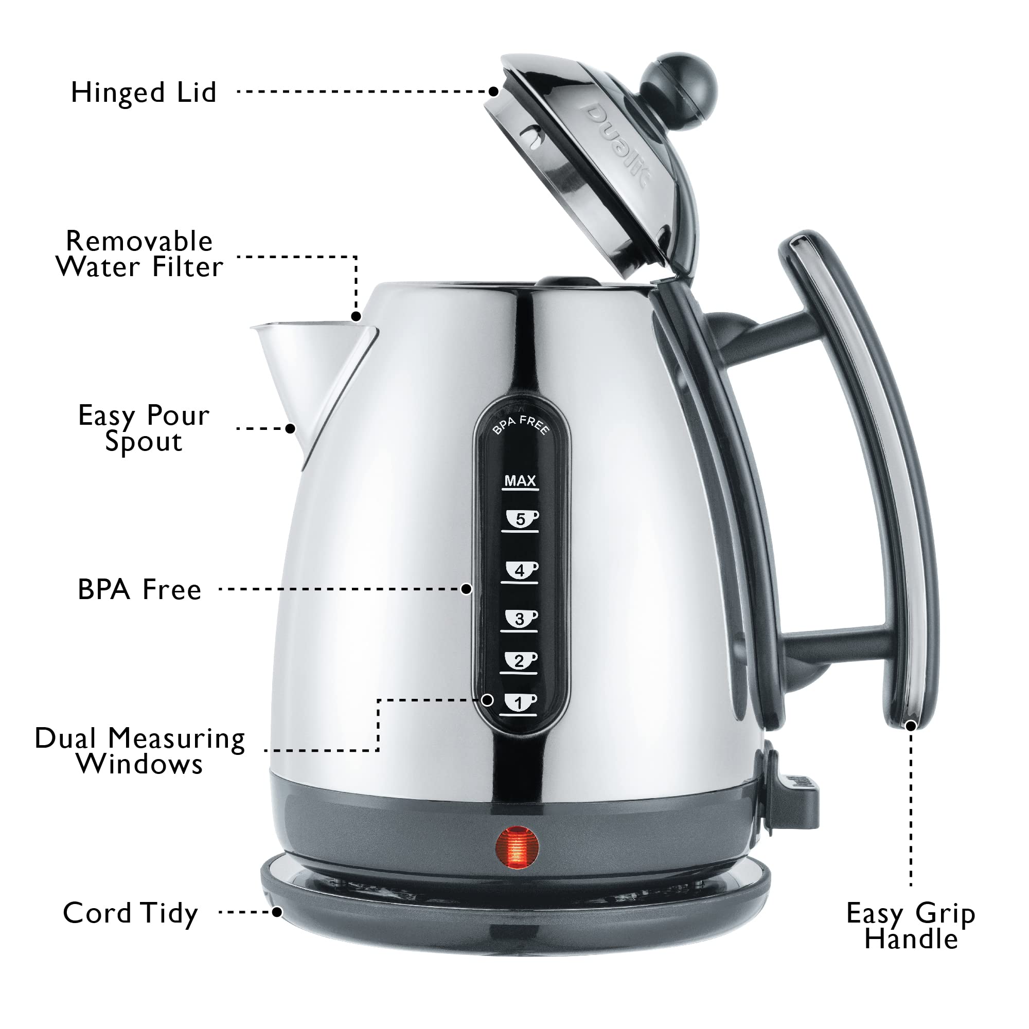Dualit Lite 1.5L Jug Kettle – Fast Boil Stainless Steel – Polished Grey