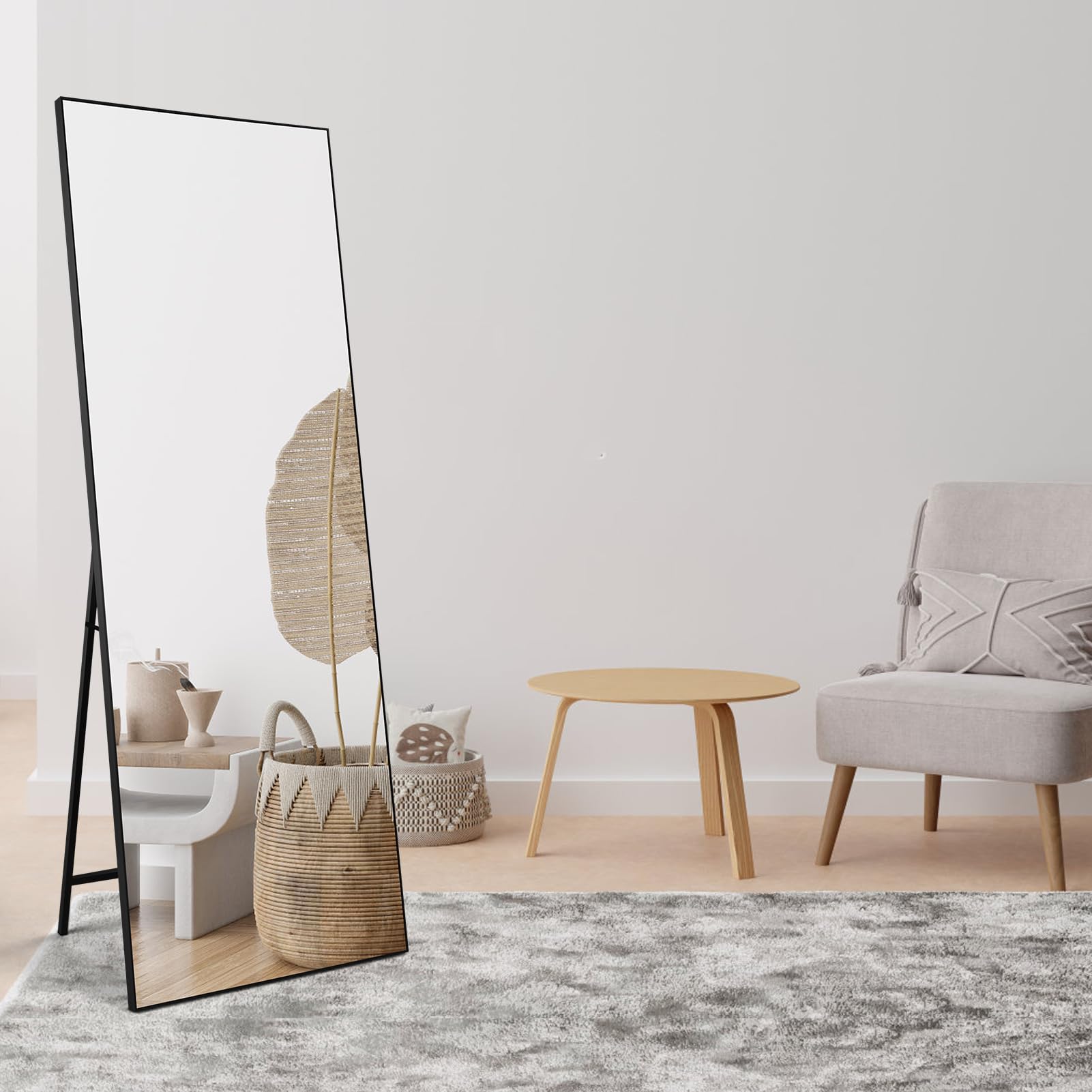 HORLIMER Full Length Mirror | 65x24 Black Frame Shatterproof Floor Mirror