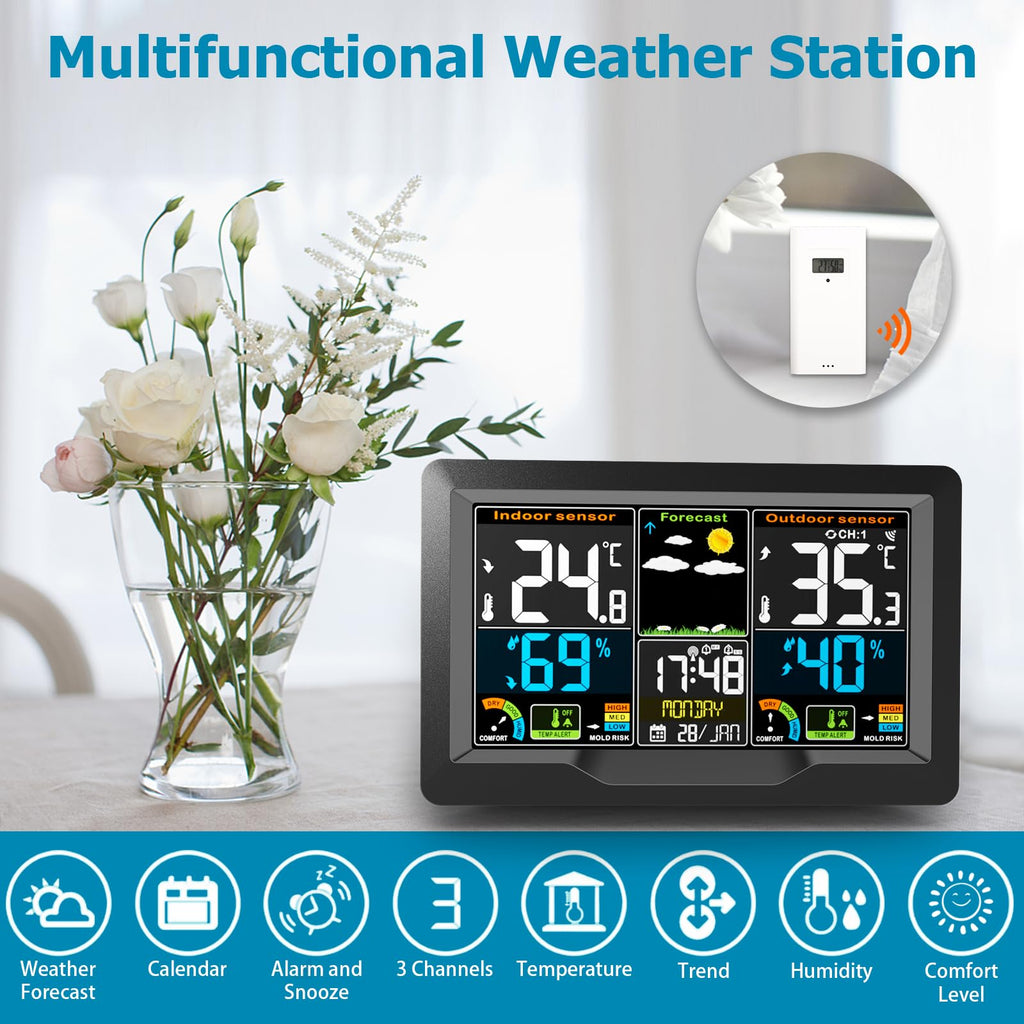 Qxmcov Wireless Weather Station – Large LCD Digital Thermometer & Sensor