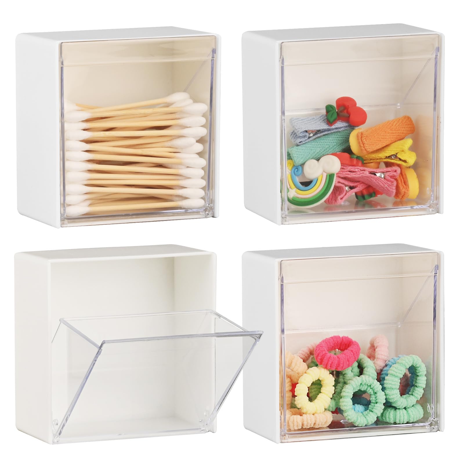 4-Pack Wall Mounted Clear Plastic Storage Boxes for Tea & Hair