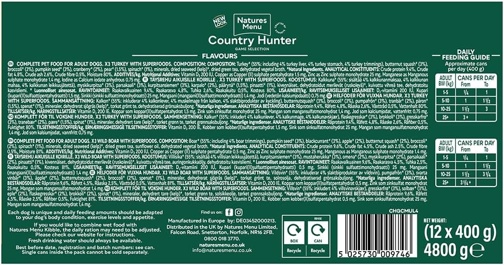 Country Hunter Game Meat Selection Grain-Free Wet Dog Food - 12 x 400g