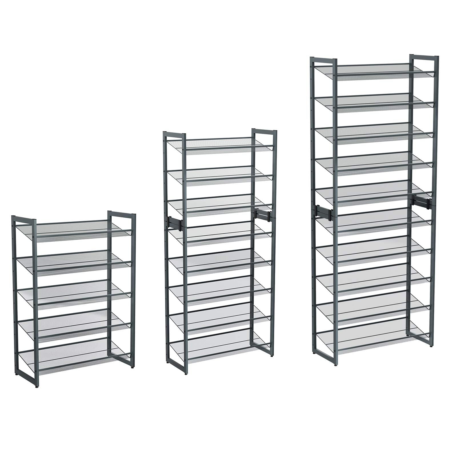 SONGMICS 5-Tier Stackable Shoe Rack | Metal Storage Shelf in Cool Gray