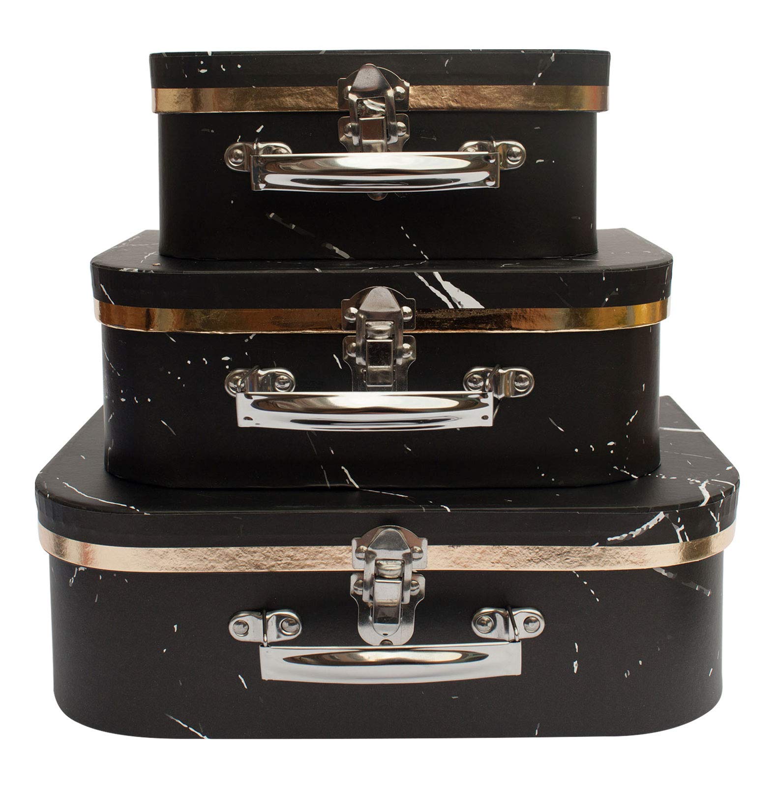 Emartbuy Black Marble Suitcase Gift Boxes - Set of 3 Cardboard Hampers