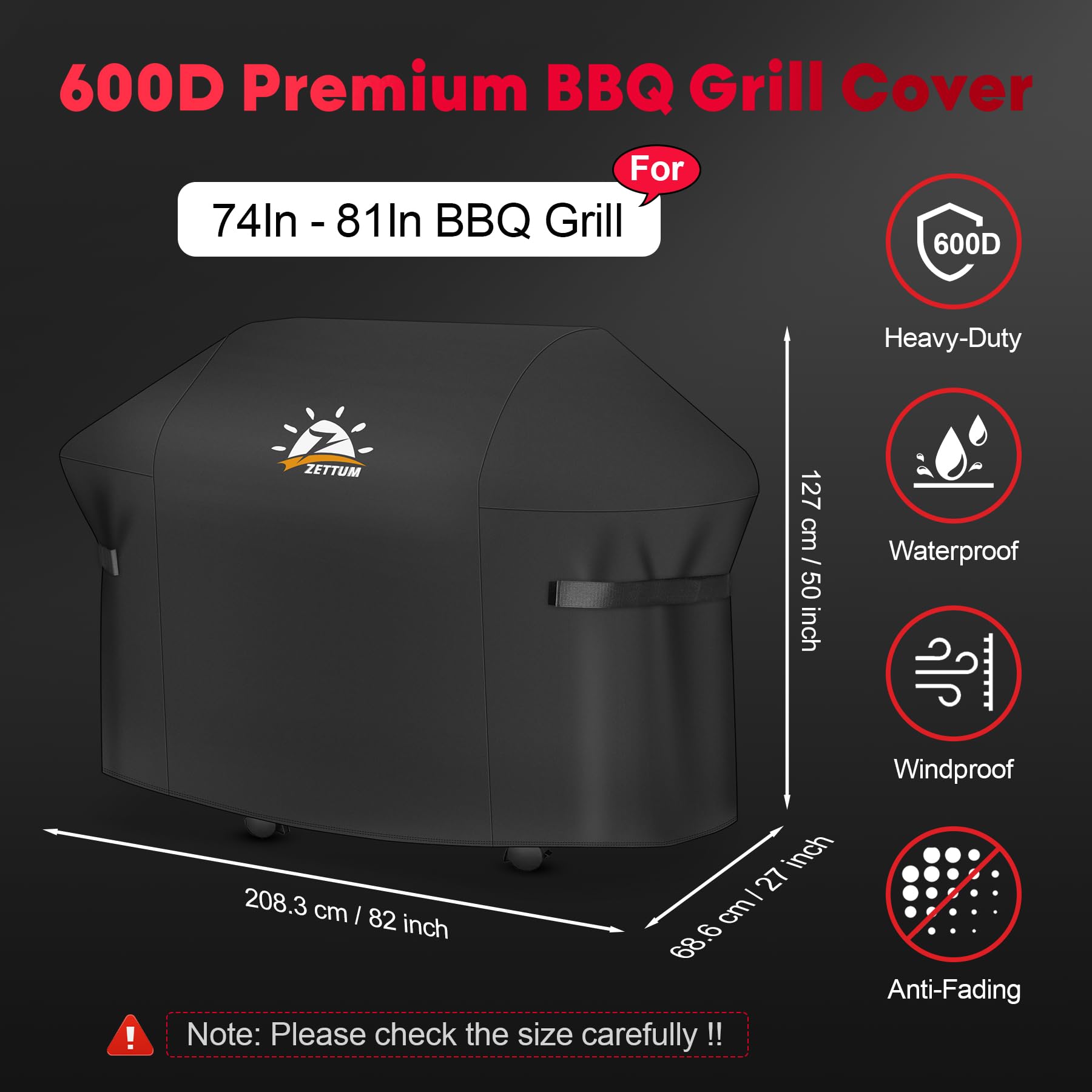 Zettum 208cm BBQ Grill Cover | Waterproof 600D Oxford for Weber 600 Series