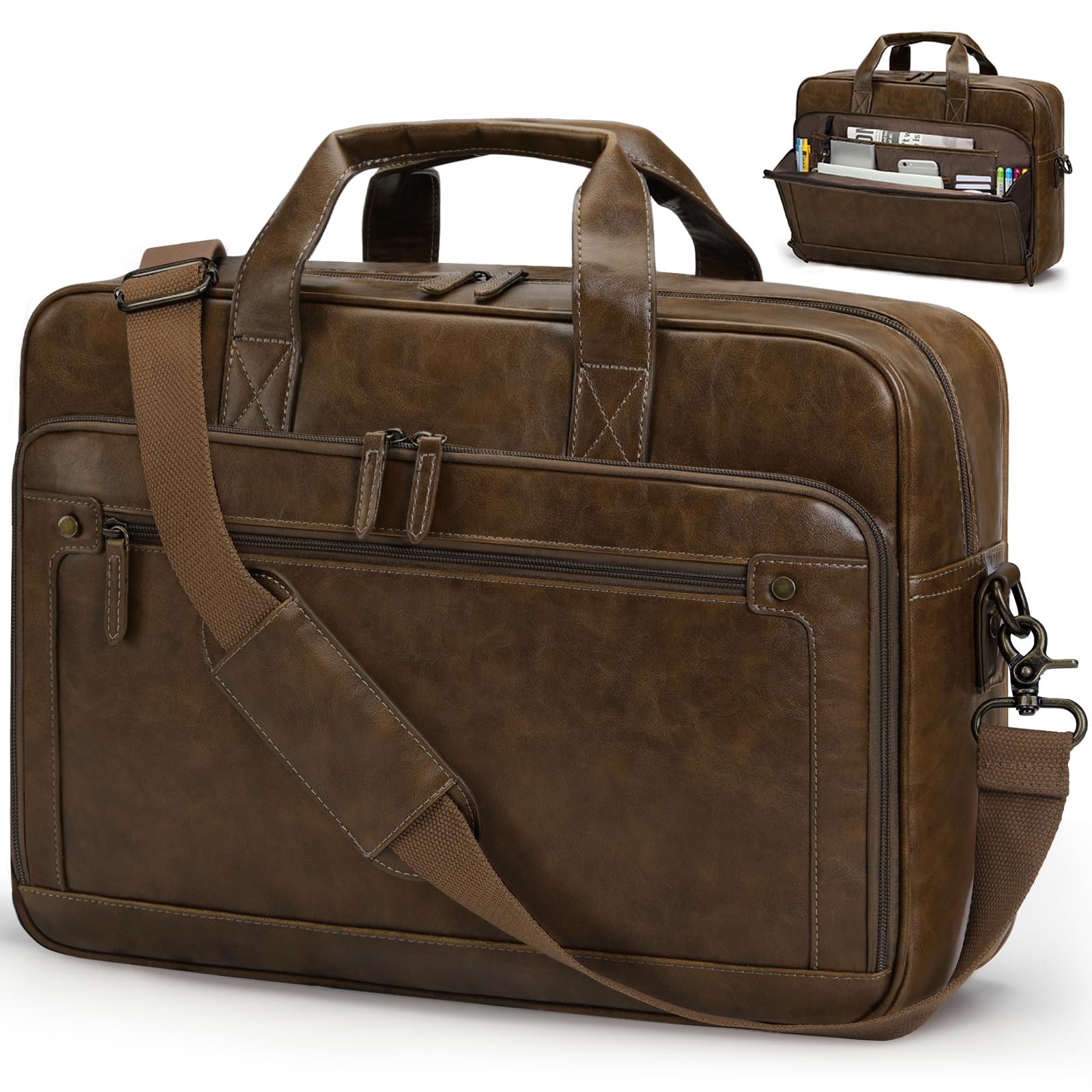 RAINSMORE 16 Inch Waterproof Leather Messenger Bag – Vintage Briefcase