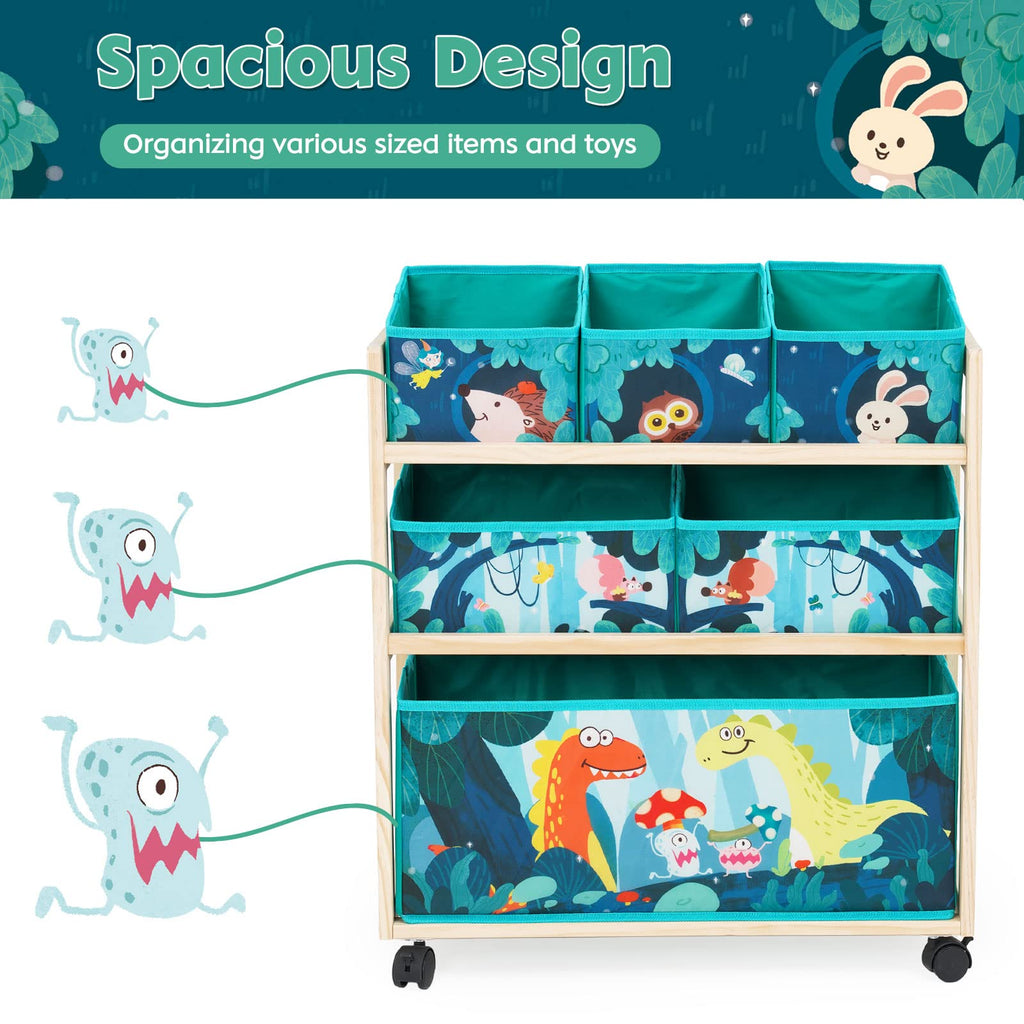 HOMCENT Kids Toy Storage Organizer | Rolling Wood Cart with 6 Bins