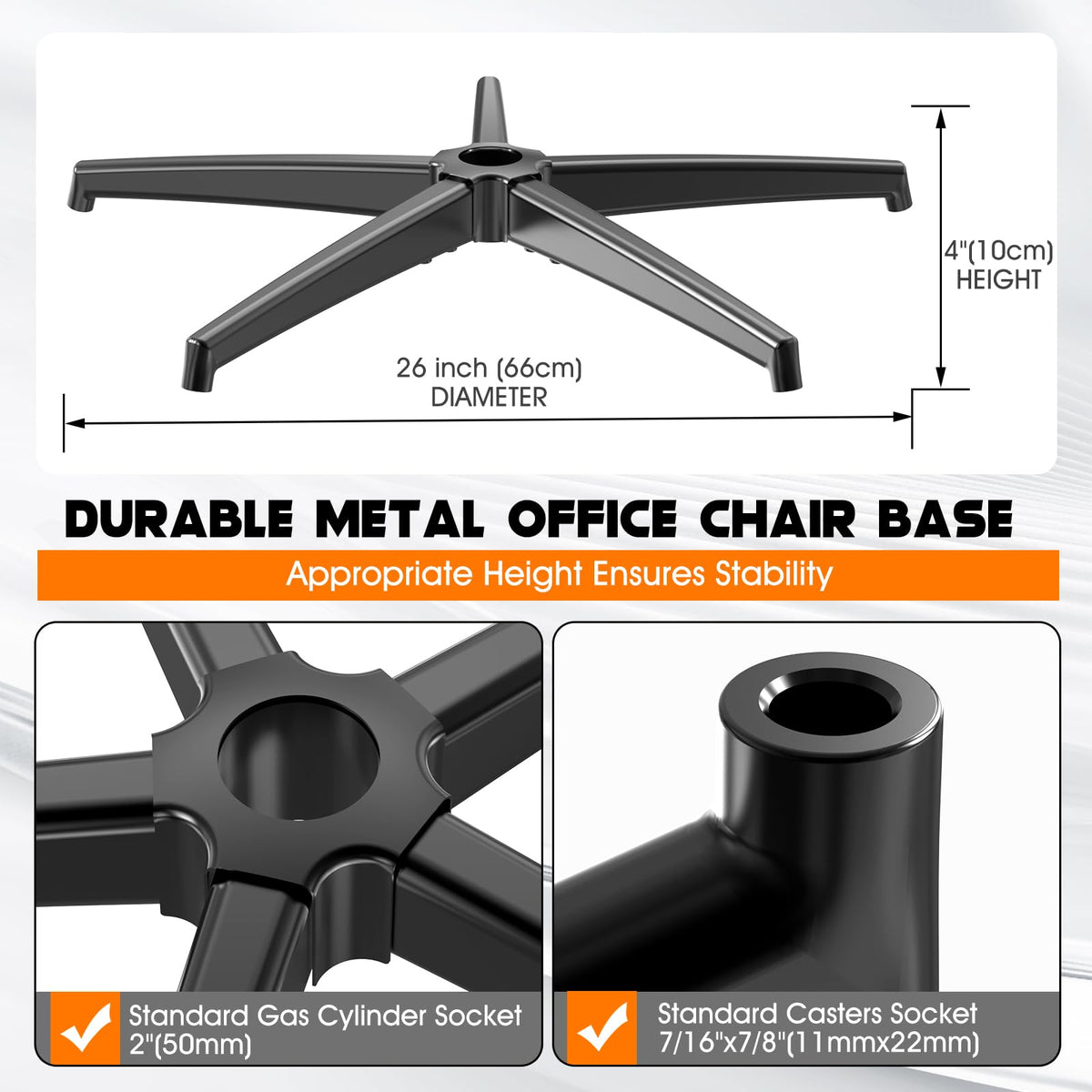 Office Chair Base Replacement PartsWith 5 Casters with Brakes3300 lbs - Heavy Alloy Office Chair Base Replacement, Universal Gas Cylinder
