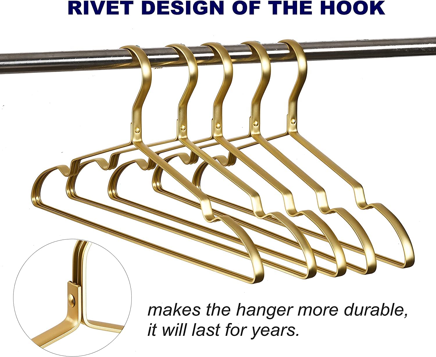 Amber Home Matte Gold Aluminum Coat Hangers - 20 Pack Durable Metal Rack