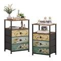 VEDECASA Set of 2 Vintage 3-Drawer Dressers | Retro Fabric Bedside Tables