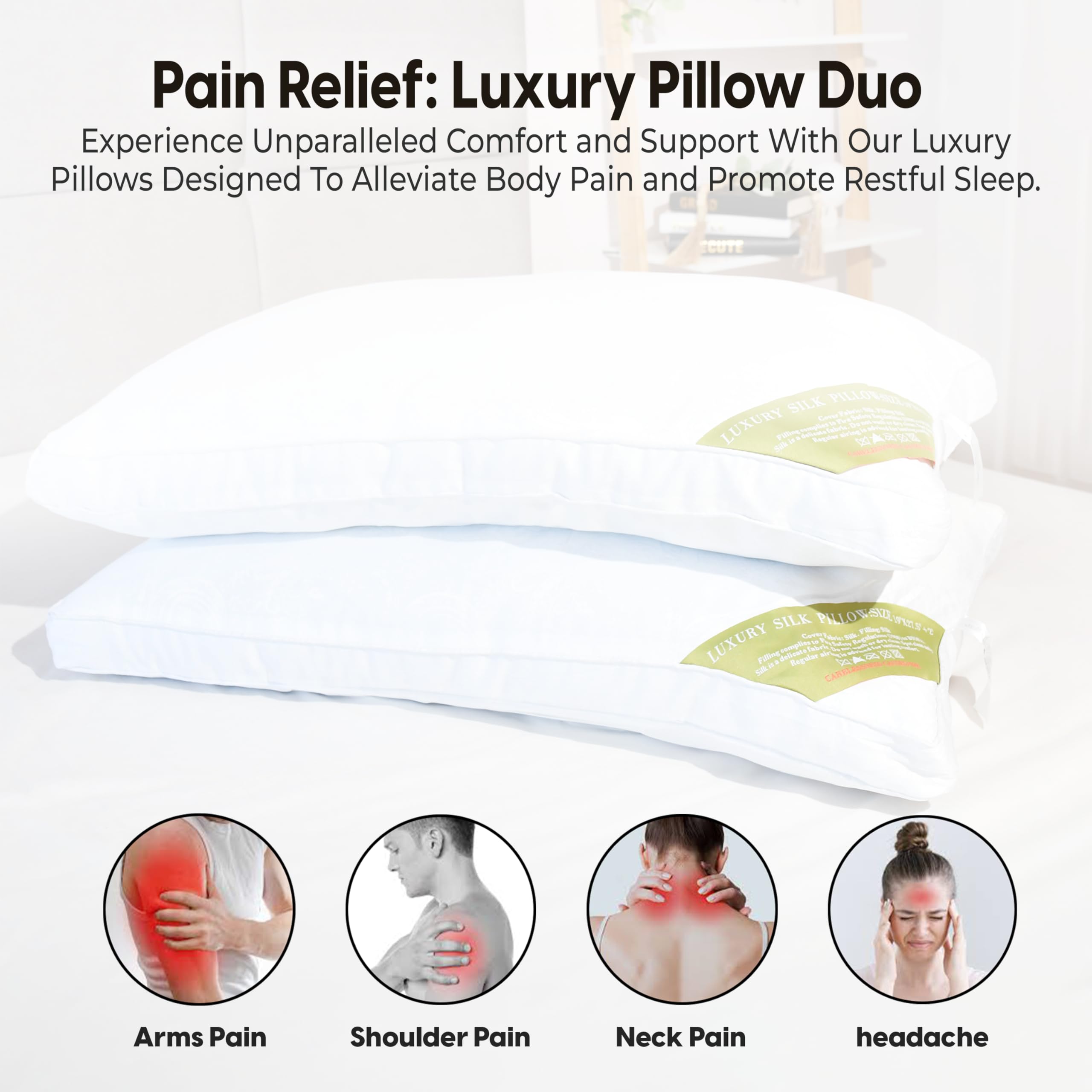 LuxBedCo Mulberry Silk Pillows 2 Pack – Soft Hotel Bedding Set