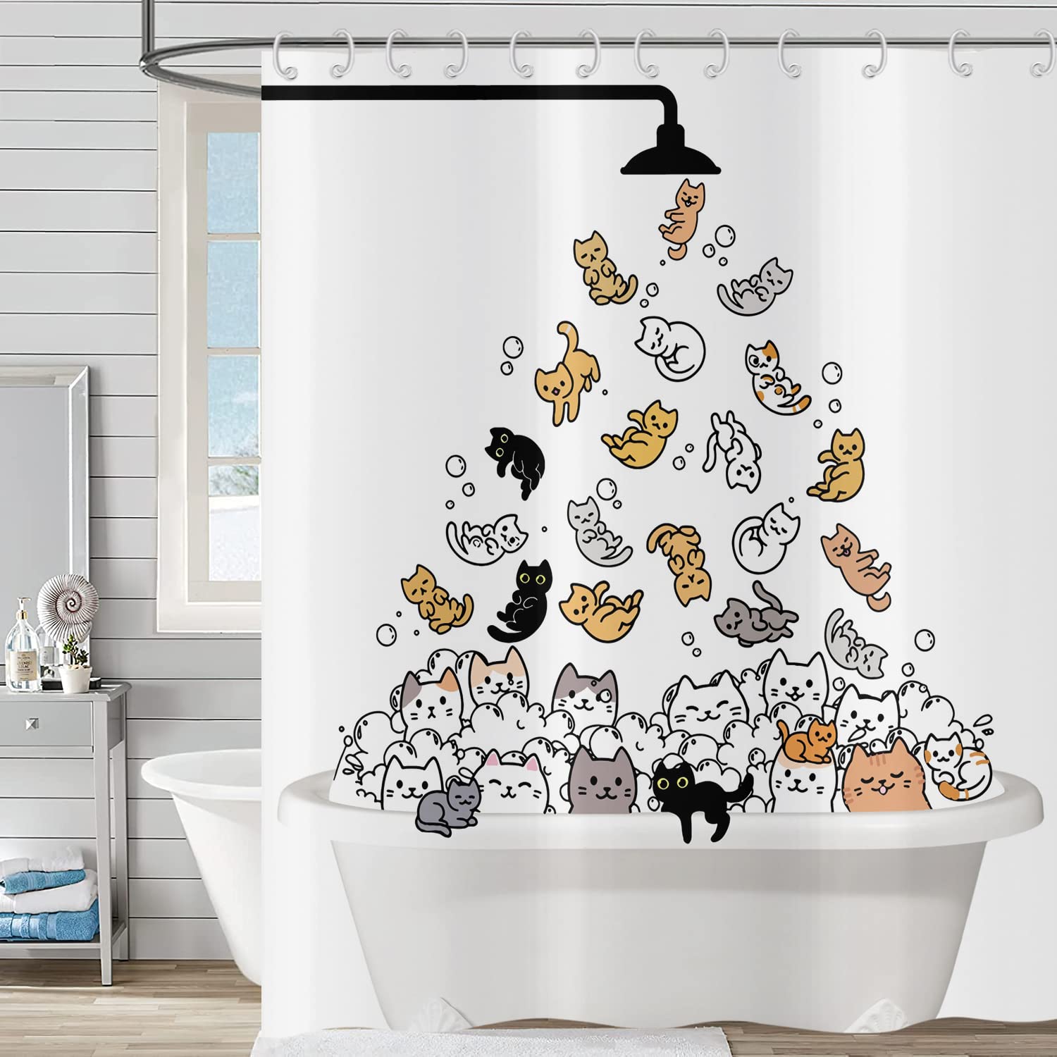 Hnmdmyi Funny Cat Shower Curtain | Waterproof Polyester Bathroom Decor