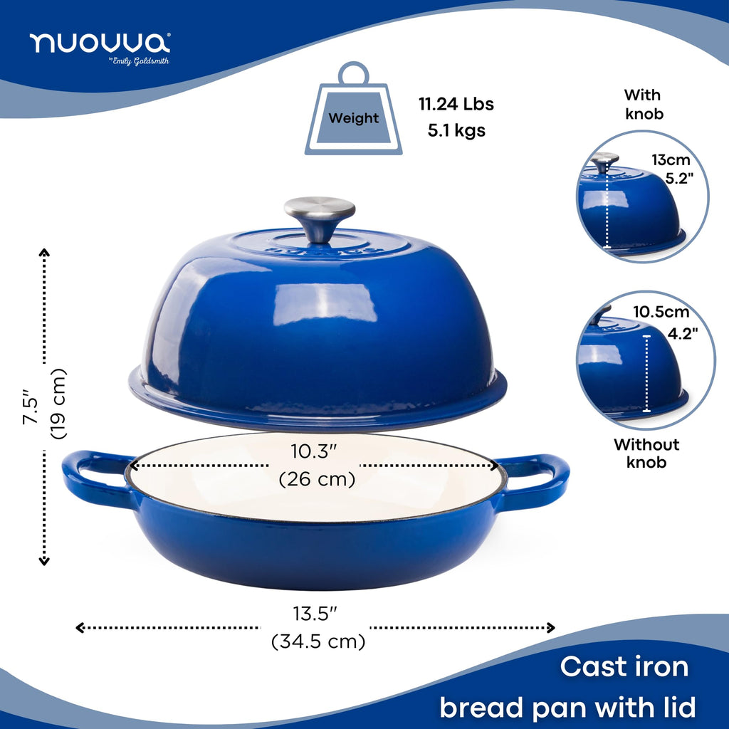 Nuovva Enamelled Cast Iron Dutch Oven - 6 Quart Bread Pot, Dark Blue