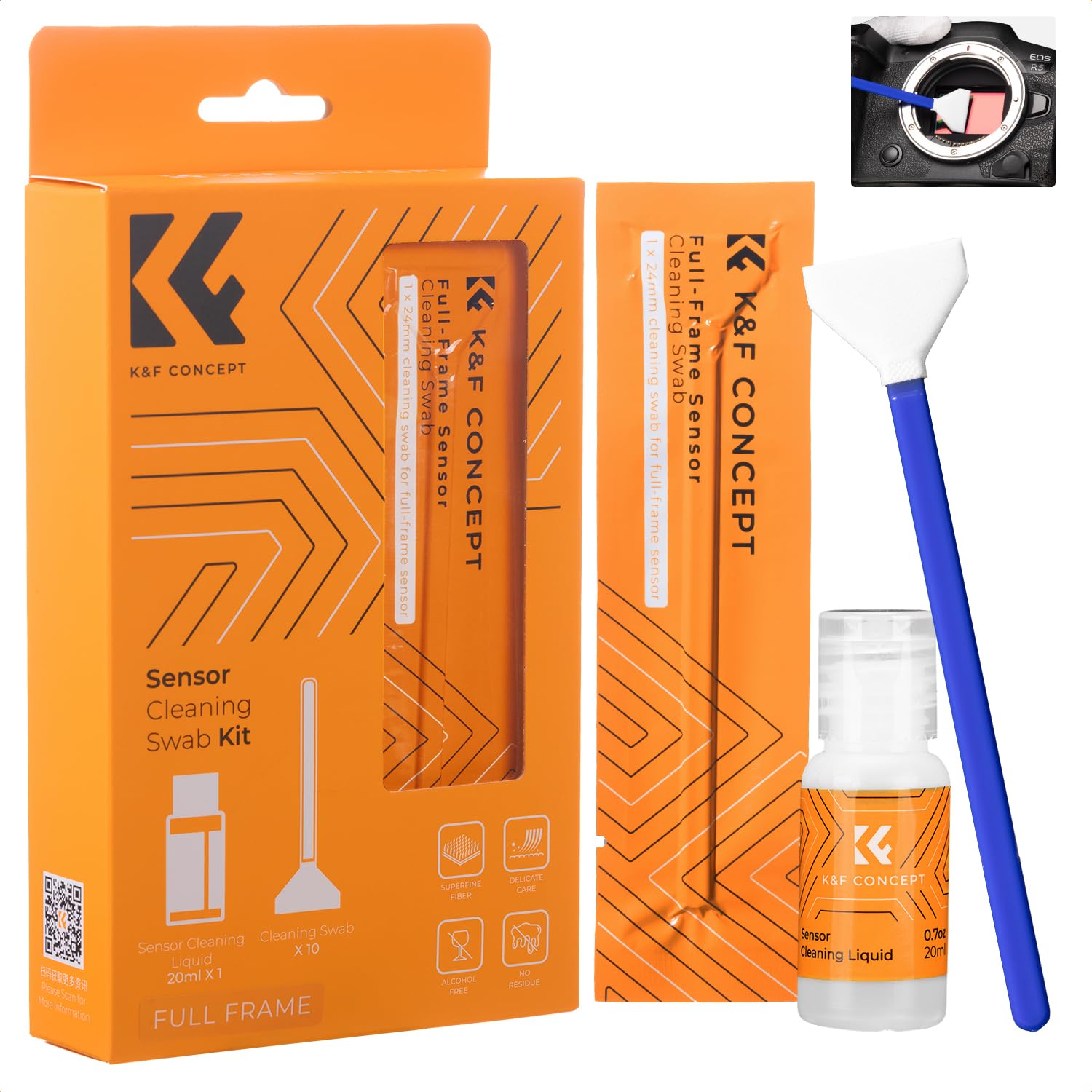 K&F Concept Full Frame Sensor Cleaning Kit - 10 Swabs & 20ml Cleaner