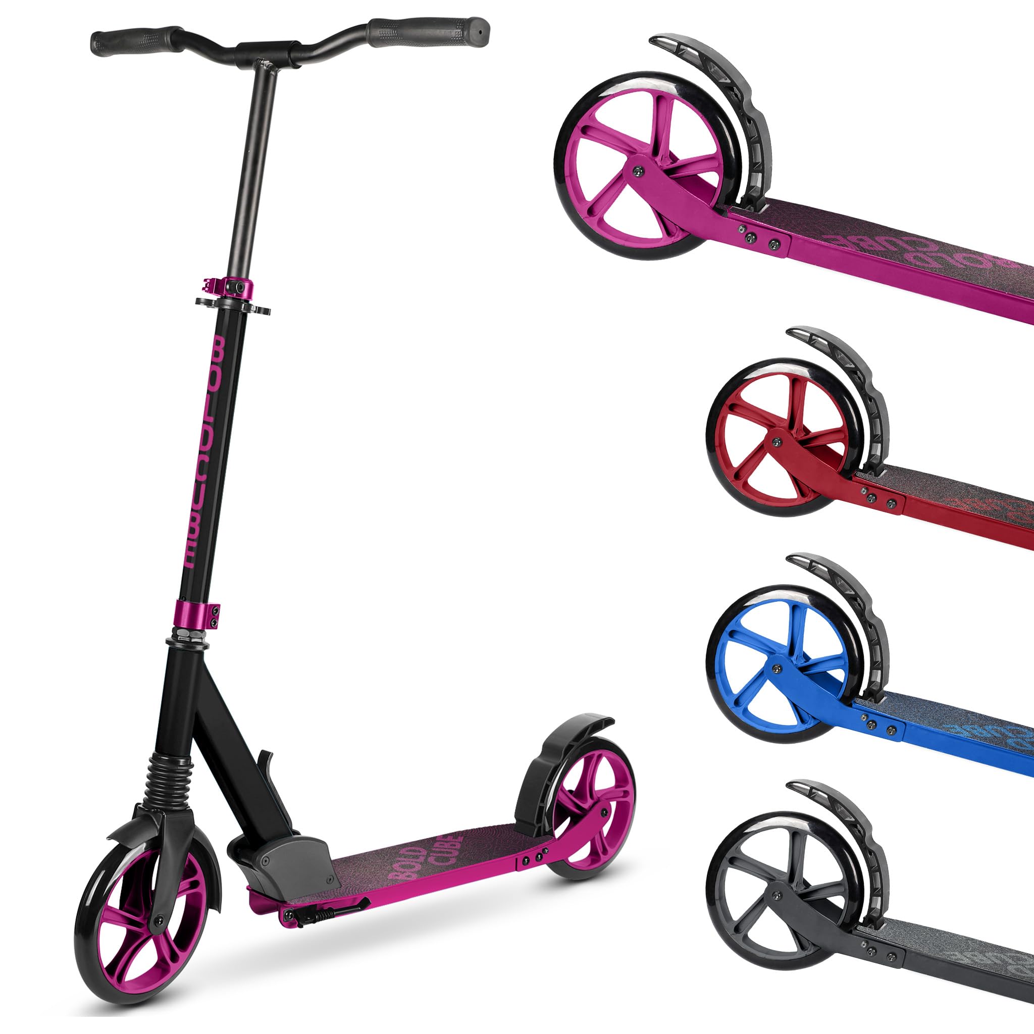BOLDCUBE Big 2 Wheel Scooter for Kids & Teens - 200mm Wheels - Magenta