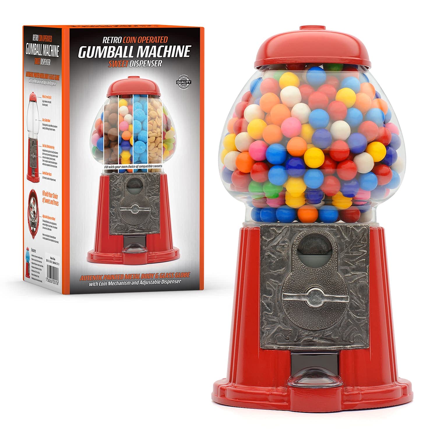 CKB LTD Large Retro Gumball Machine – Metal Sweet Dispenser & Coin Bank