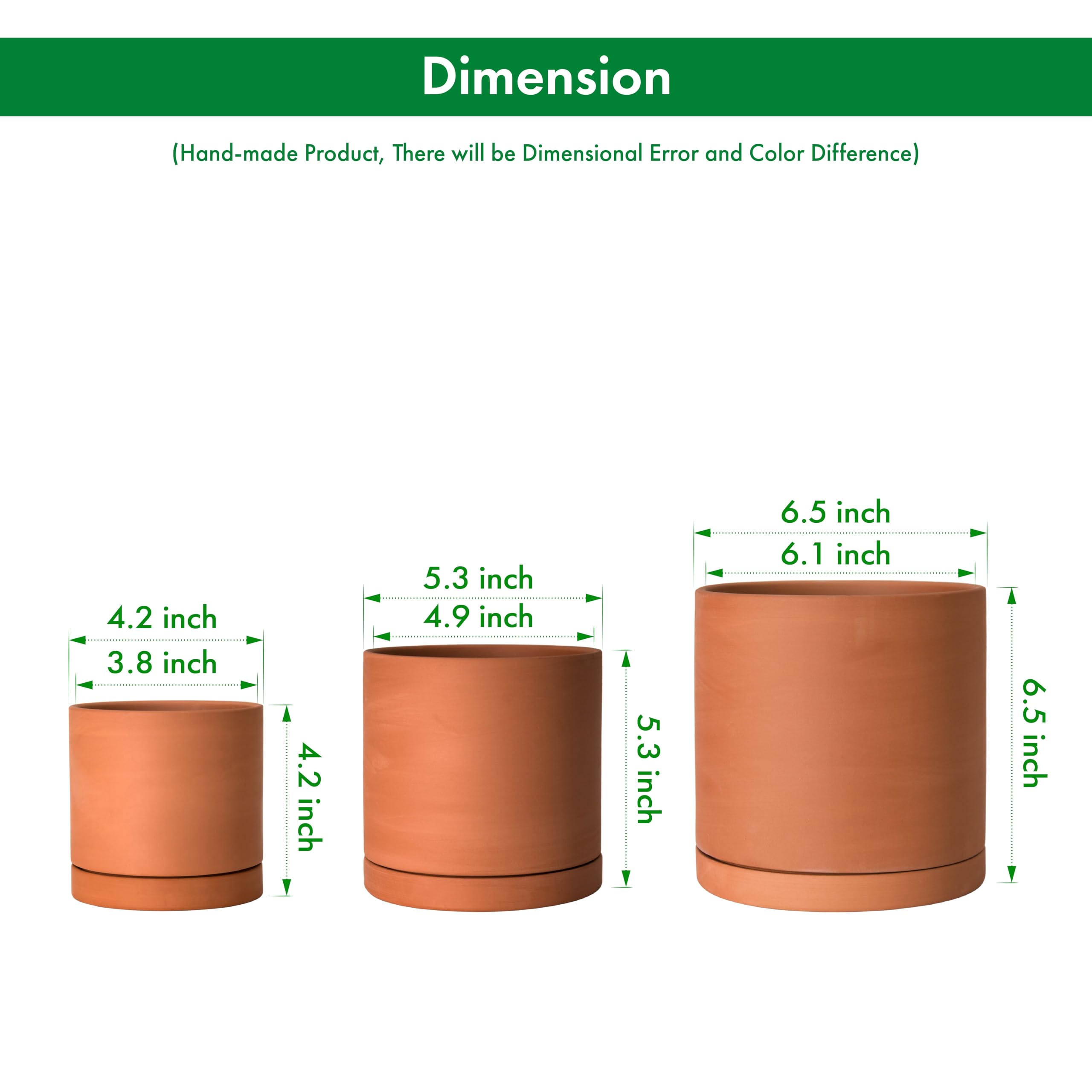 D'vine Dev Terracotta Succulent Planter Pots with Drainage - Set of 3