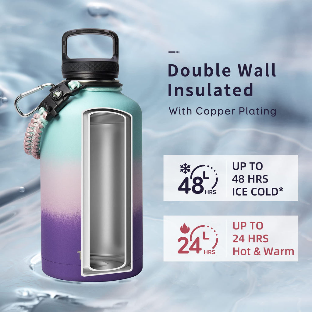 Trebo 2L Insulated Stainless Steel Water Bottle with Paracord Handle