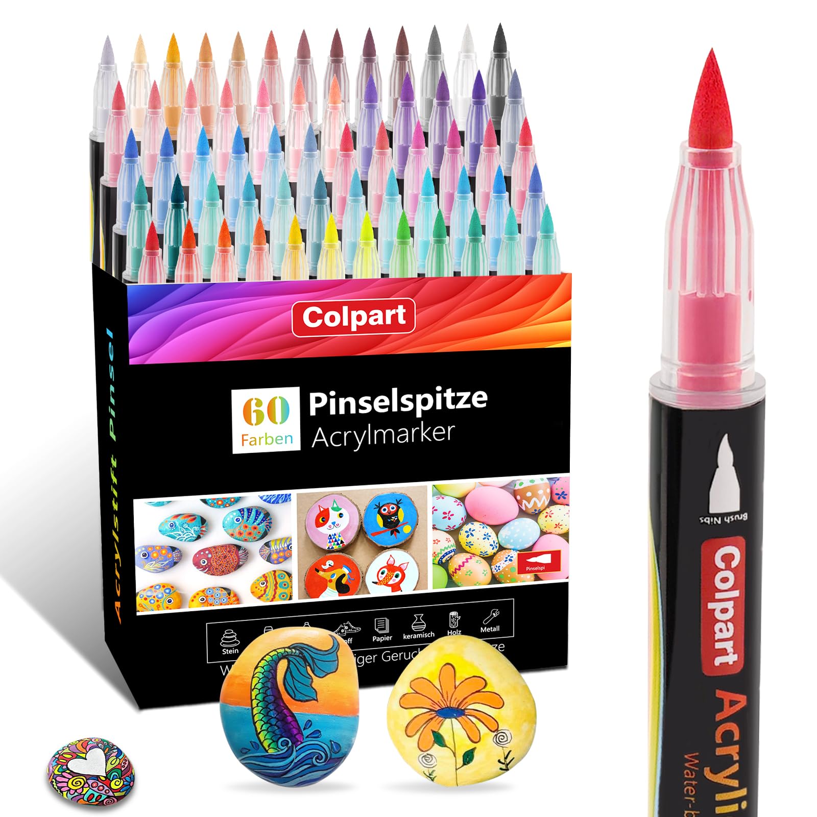 60-Color Acrylic Paint Brush Pens for Rock Painting