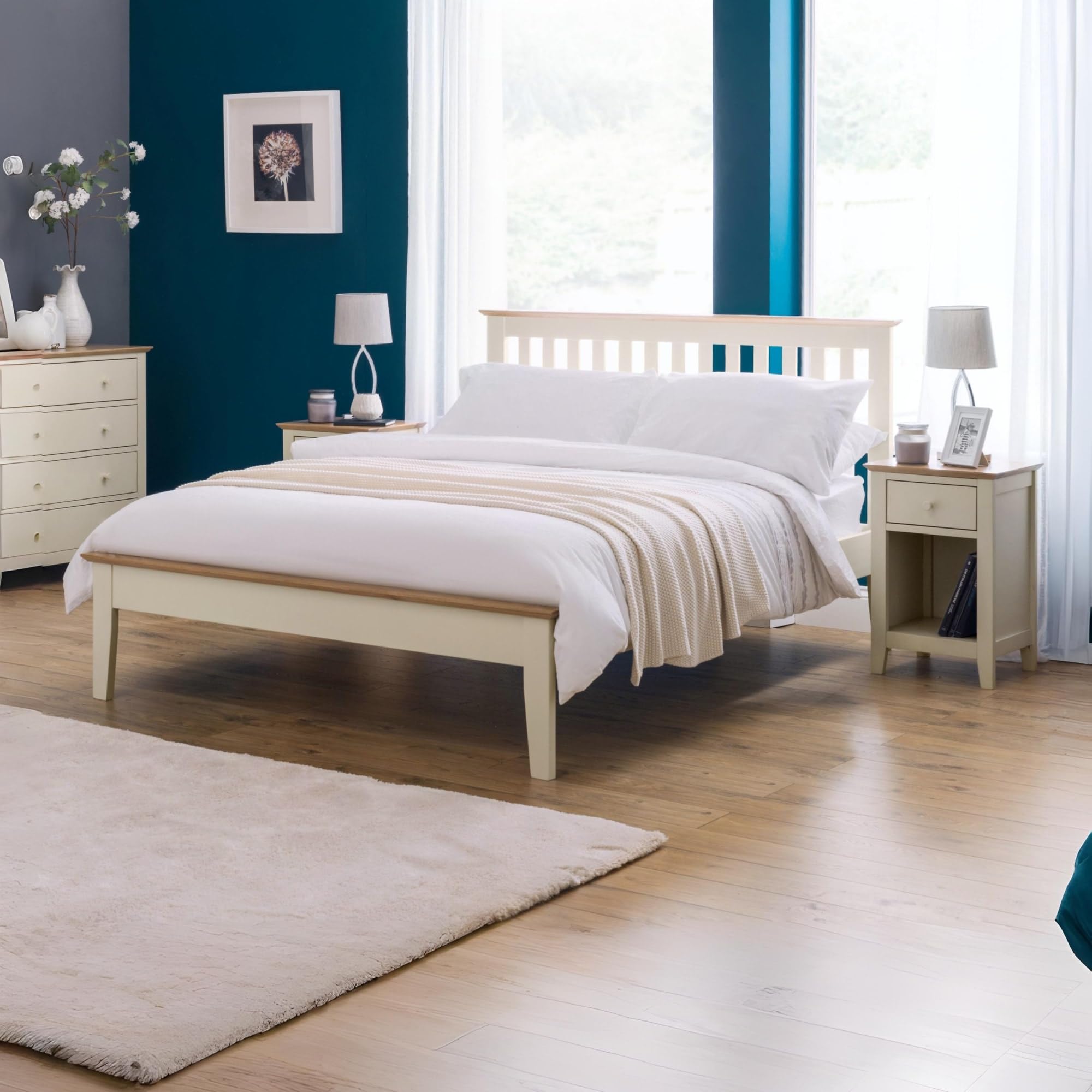 Julian Bowen Salerno Shaker Bed – Ivory & Solid Oak Wooden Frame