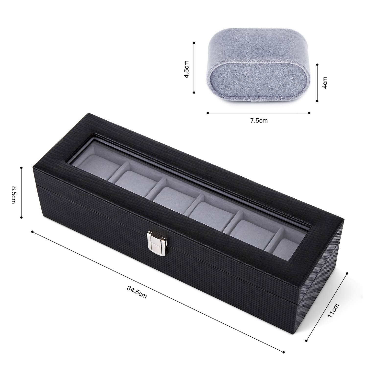 Mondeer 6-Slot Watch Box | Black PU Leather Organizer with Glass Lid