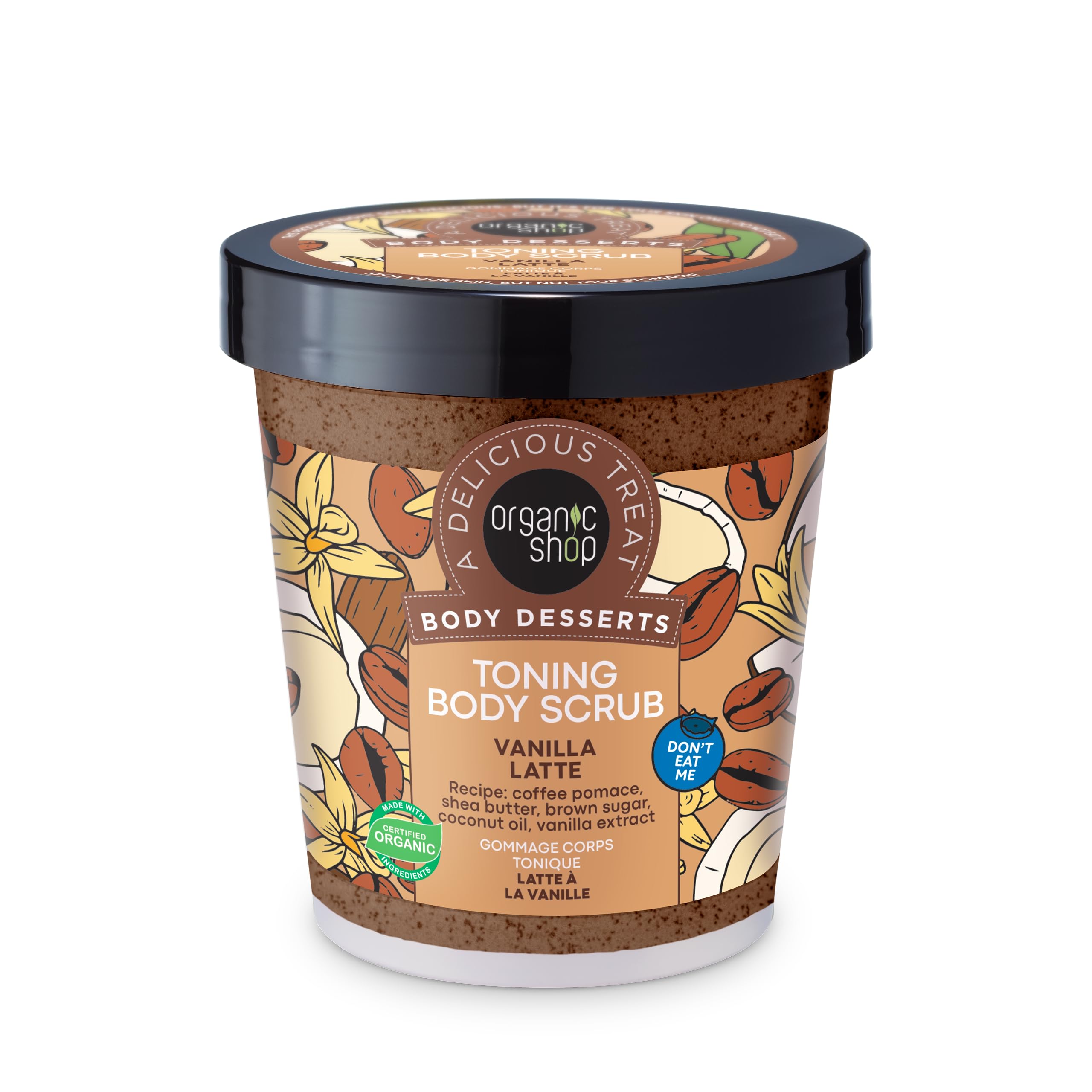 Organic Shop Toning Body Scrub – Vanilla Latte & Coffee Pomace, 450ml