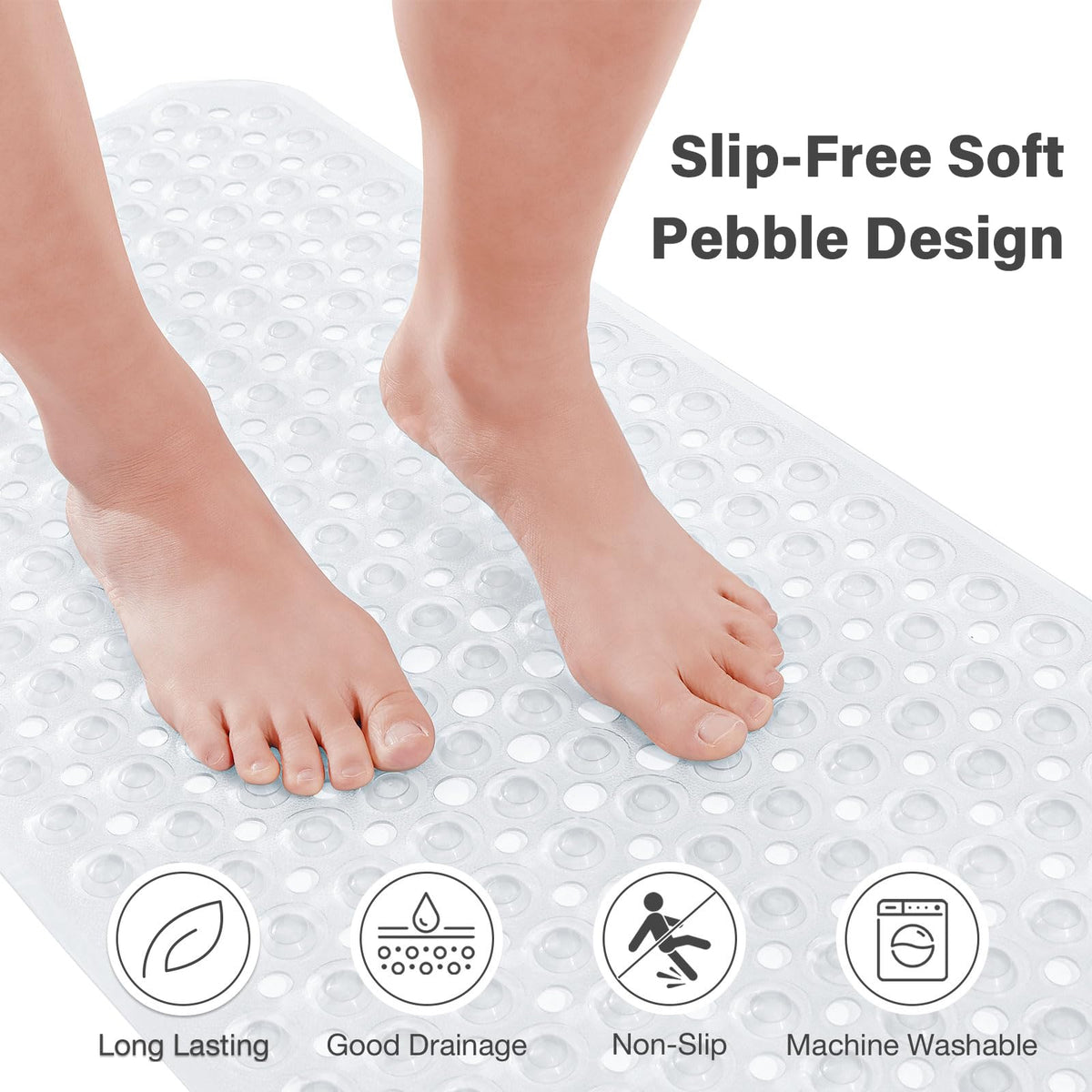 Smiry Non Slip Bath Mat with 300 Strong Suction Cups, 100x40cm - image 2