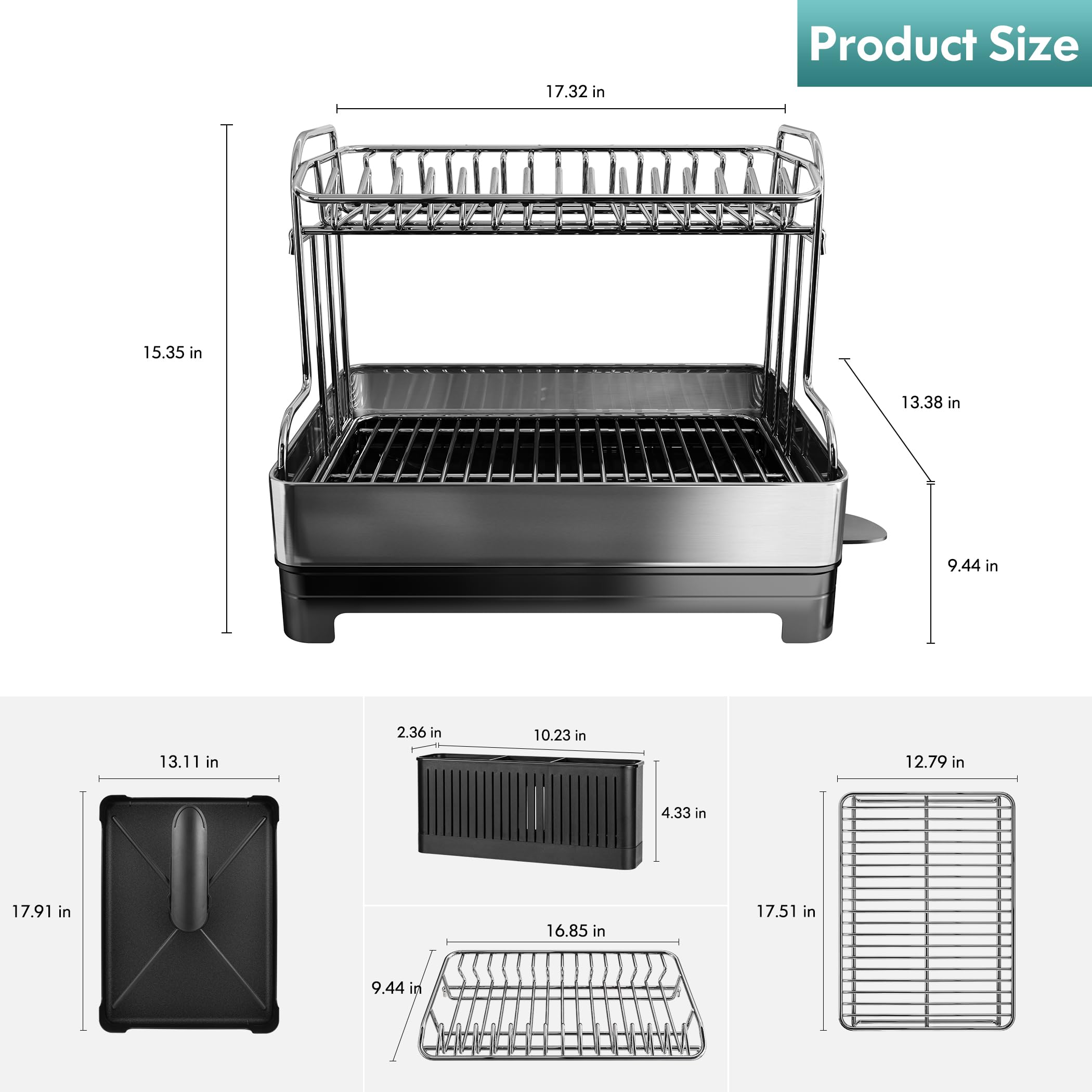 Romision 2-Tier Dish Drying Rack | 304 Stainless Steel with Swivel Spout