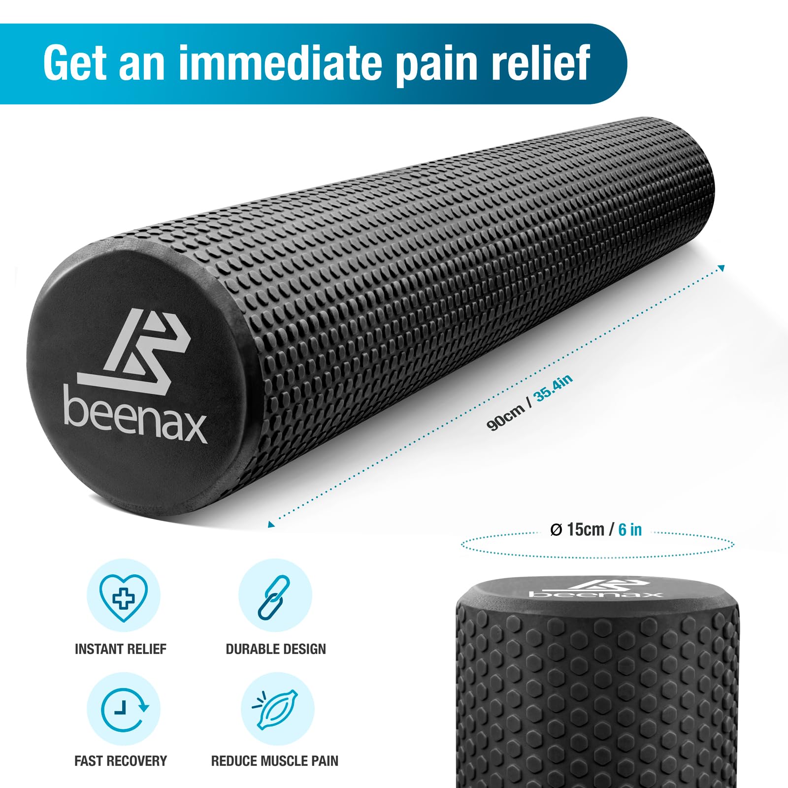 Beenax 90cm High Density Foam Roller – Deep Tissue Muscle Massage