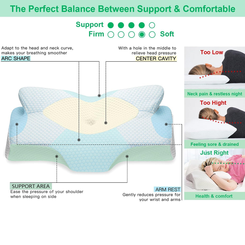 Elviros Cervical Memory Foam Pillow – Orthopedic Neck Support for Pain