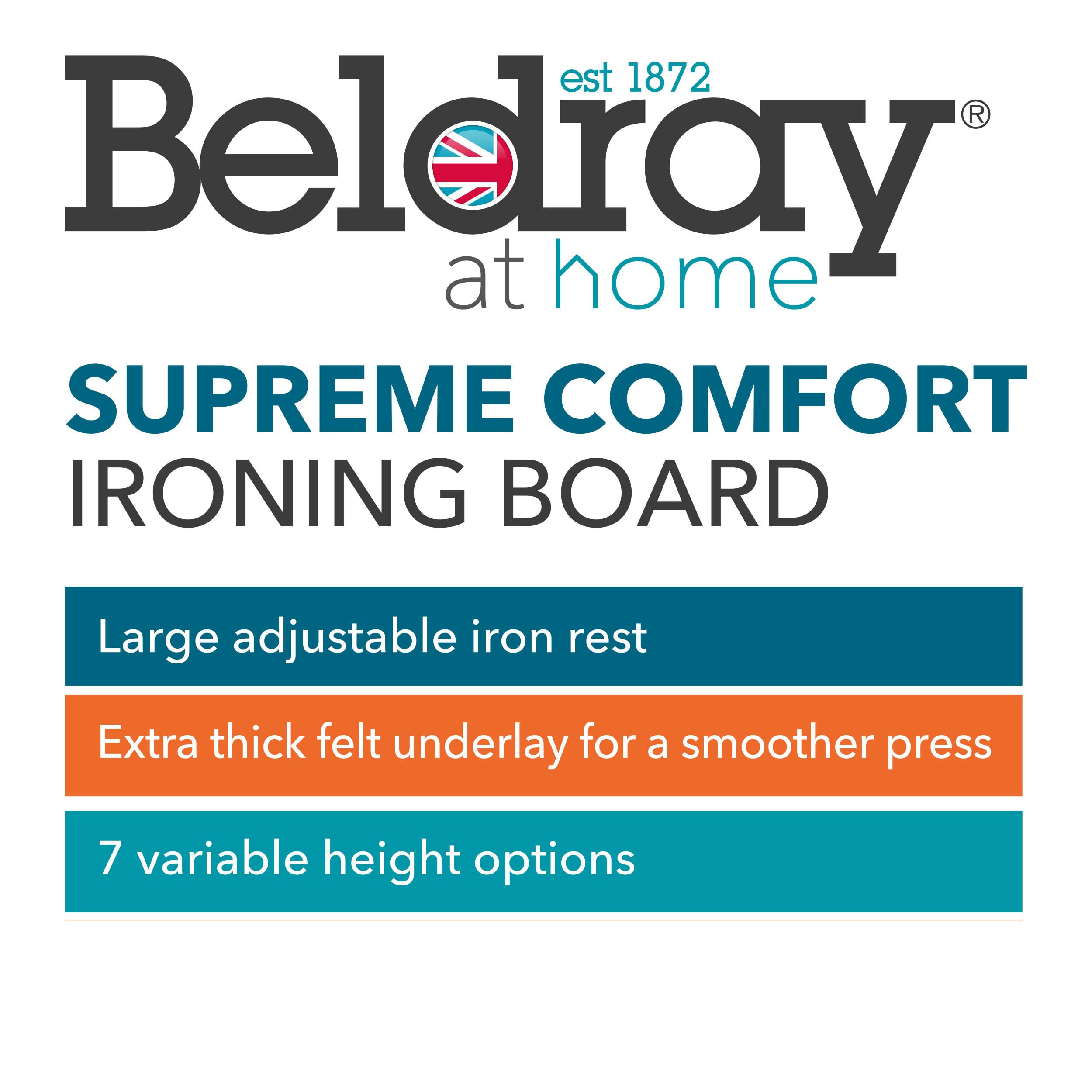 Beldray Supreme Comfort Ironing Board – Large 122x45cm Folding Table