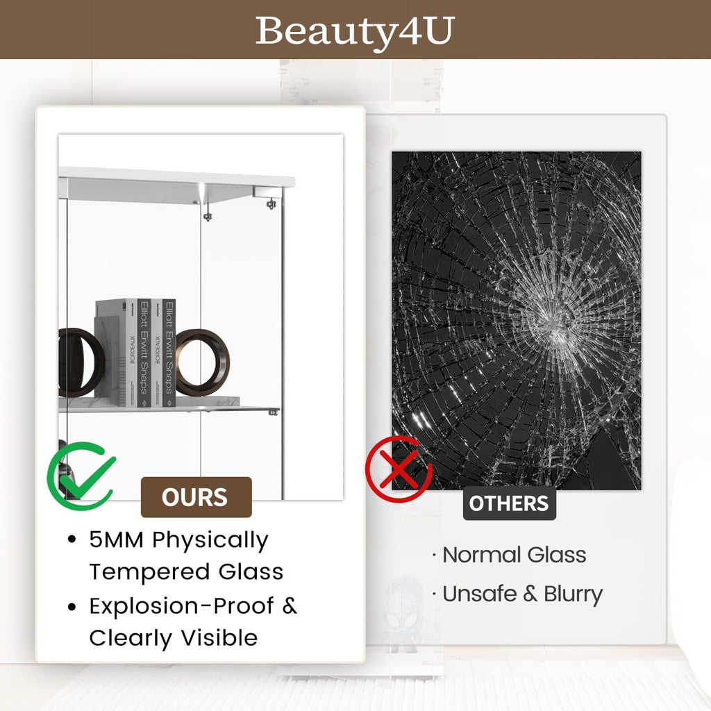 Beauty4U 2-Shelf Double Door Glass Display Cabinet, 83cm Tall, White