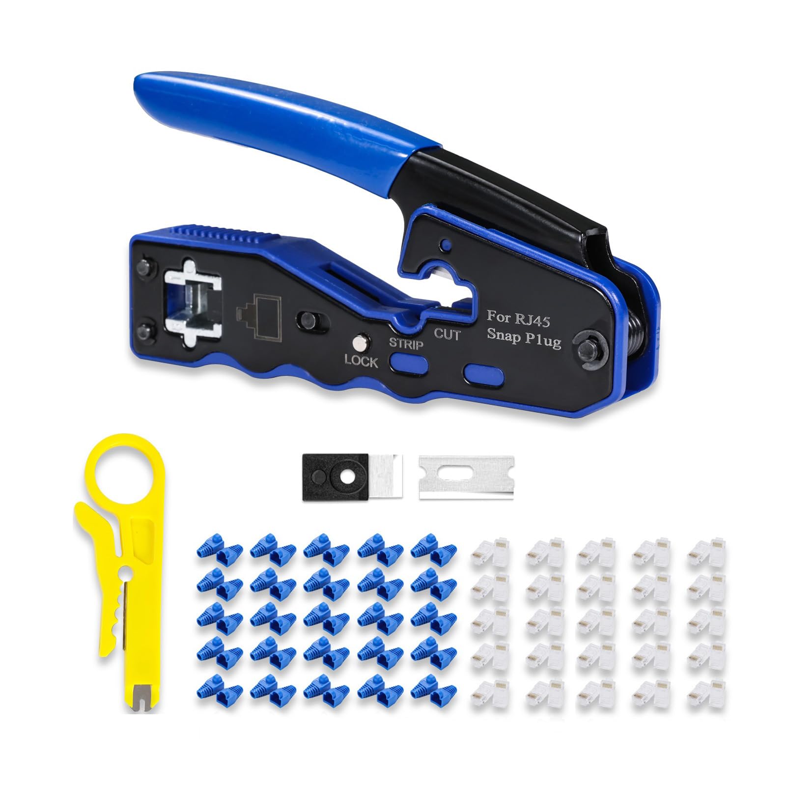 6COMGIGA RJ45 Crimp Tool Kit | Pass Through Ethernet Crimper with 50pcs CAT6