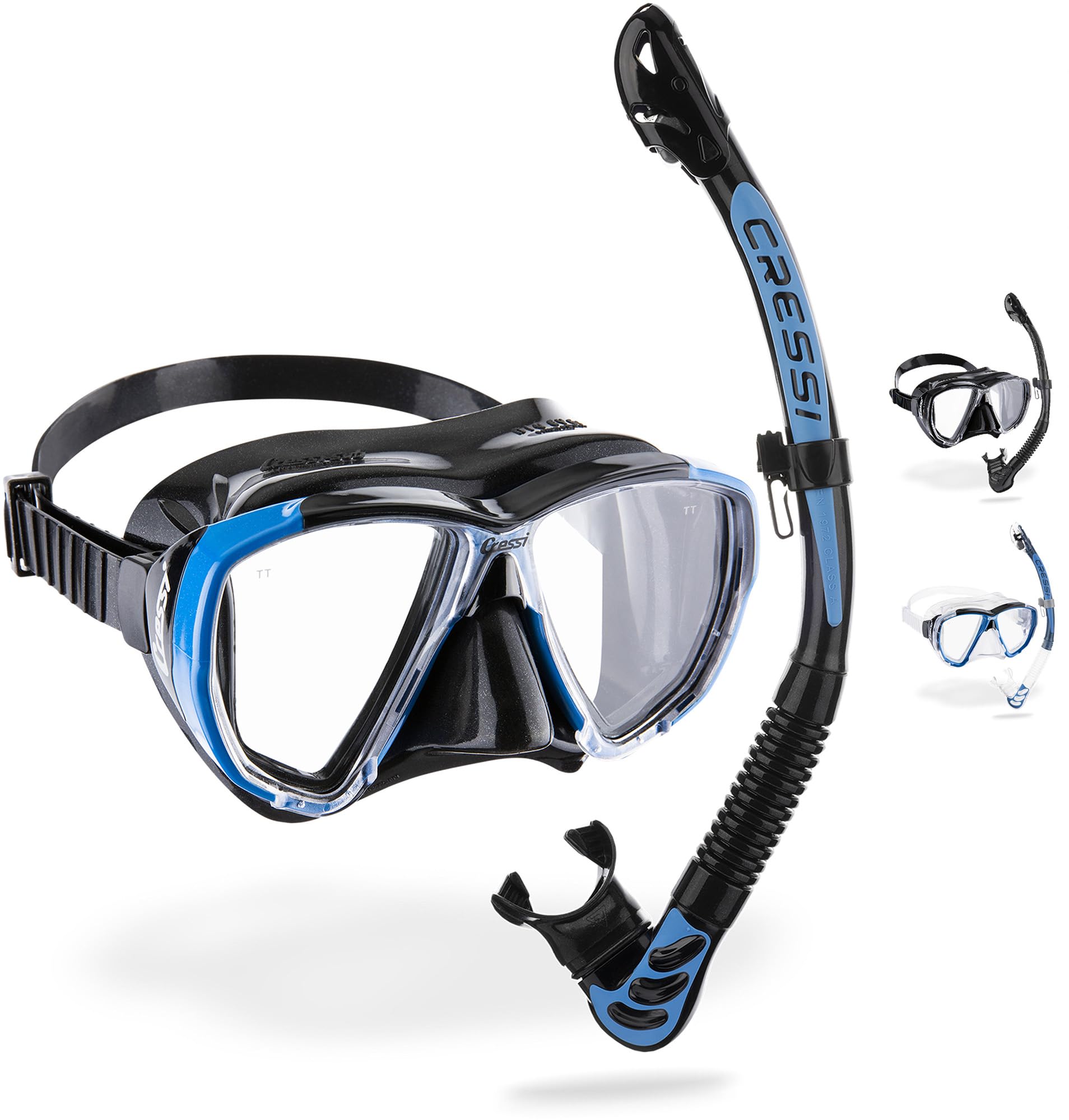 Cressi Big Eyes Mask & Alpha Ultra Dry Snorkel Set - Black/Azure