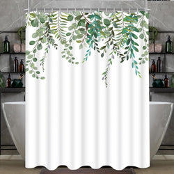 Lerores Green Leaf Shower Curtain – 240x200cm Anti-Mould Polyester
